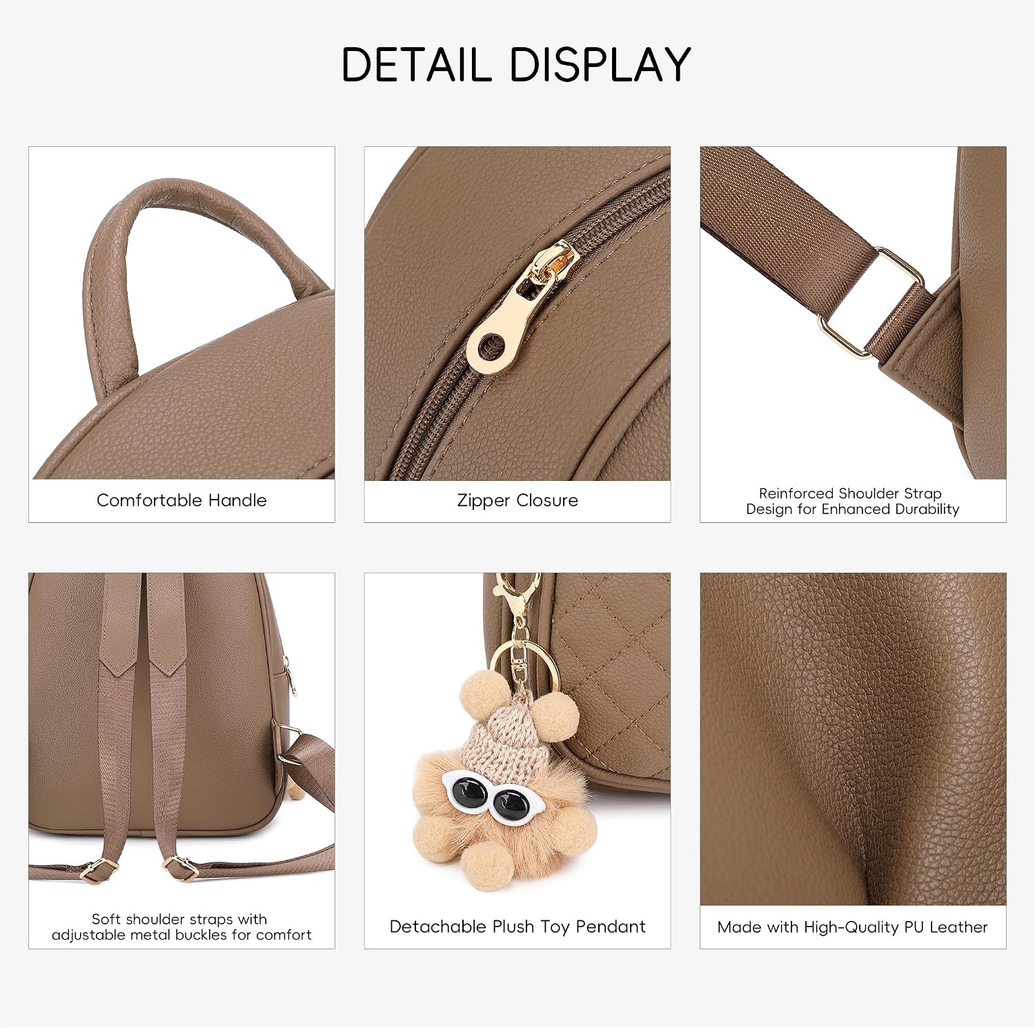 image:imageBAGOK Mini Leather Backpack Purse for Women Small Backpack Purse with Cartoon Charm Cute Fashion Bag for GirlsBbrown