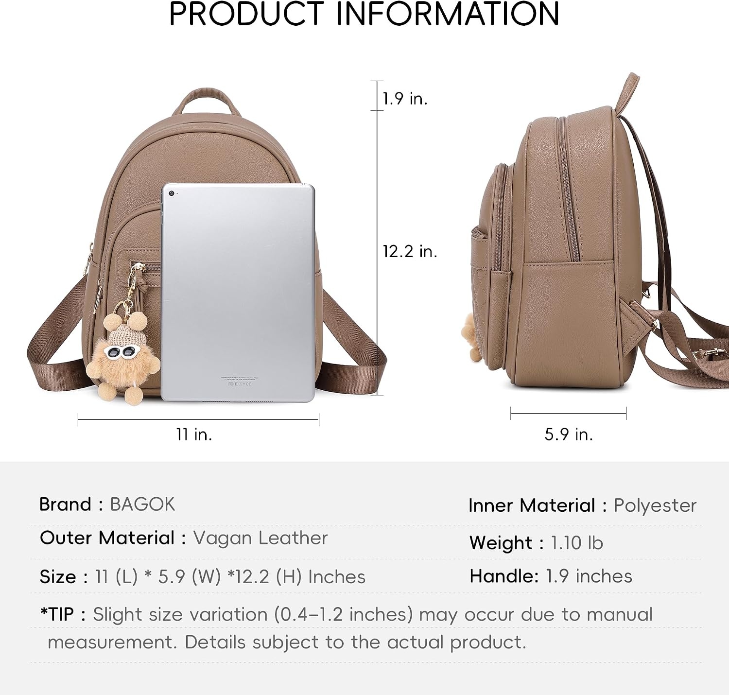 image:imageBAGOK Mini Leather Backpack Purse for Women Small Backpack Purse with Cartoon Charm Cute Fashion Bag for GirlsBbrown