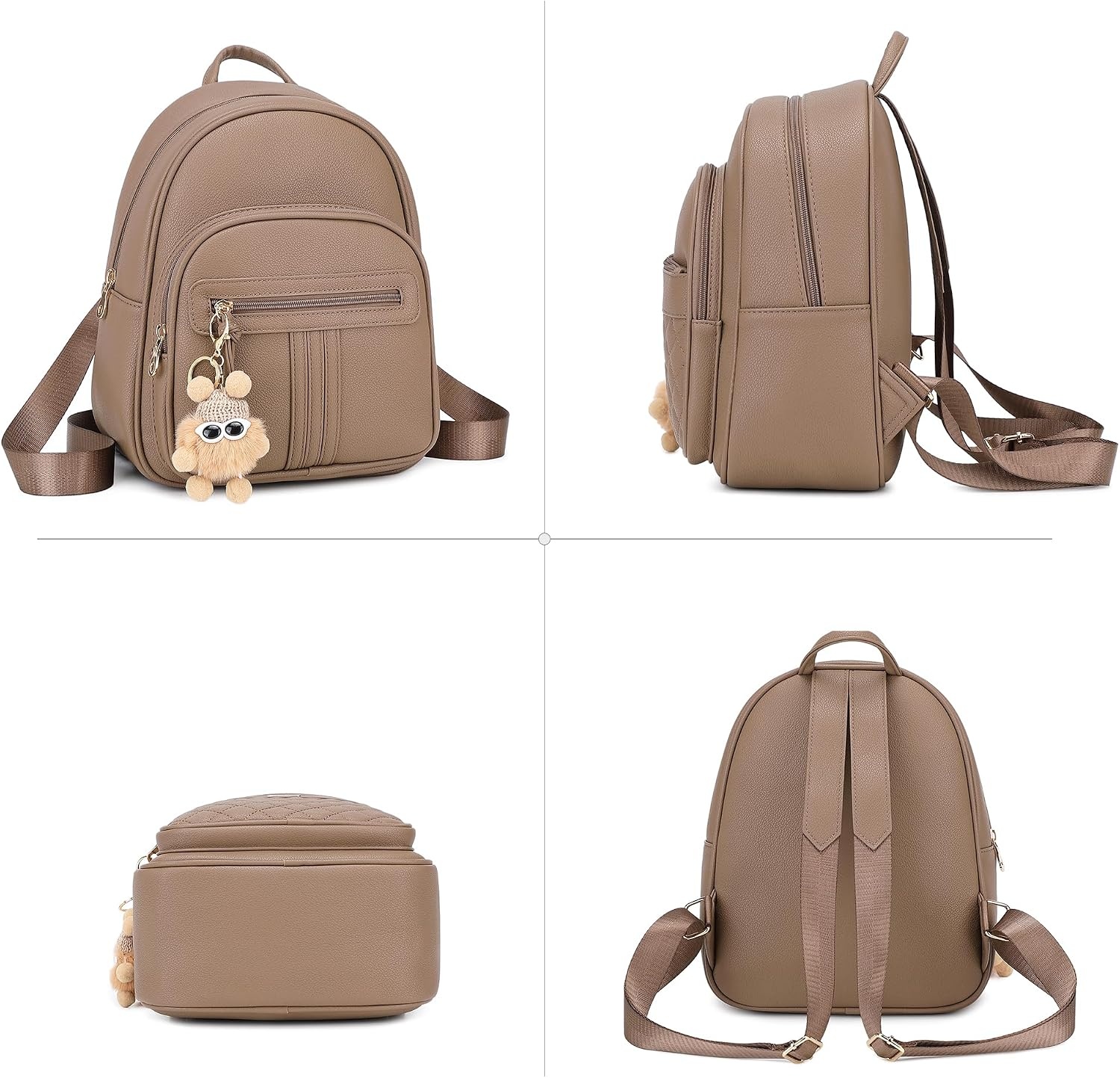 image:imageBAGOK Mini Leather Backpack Purse for Women Small Backpack Purse with Cartoon Charm Cute Fashion Bag for GirlsBbrown