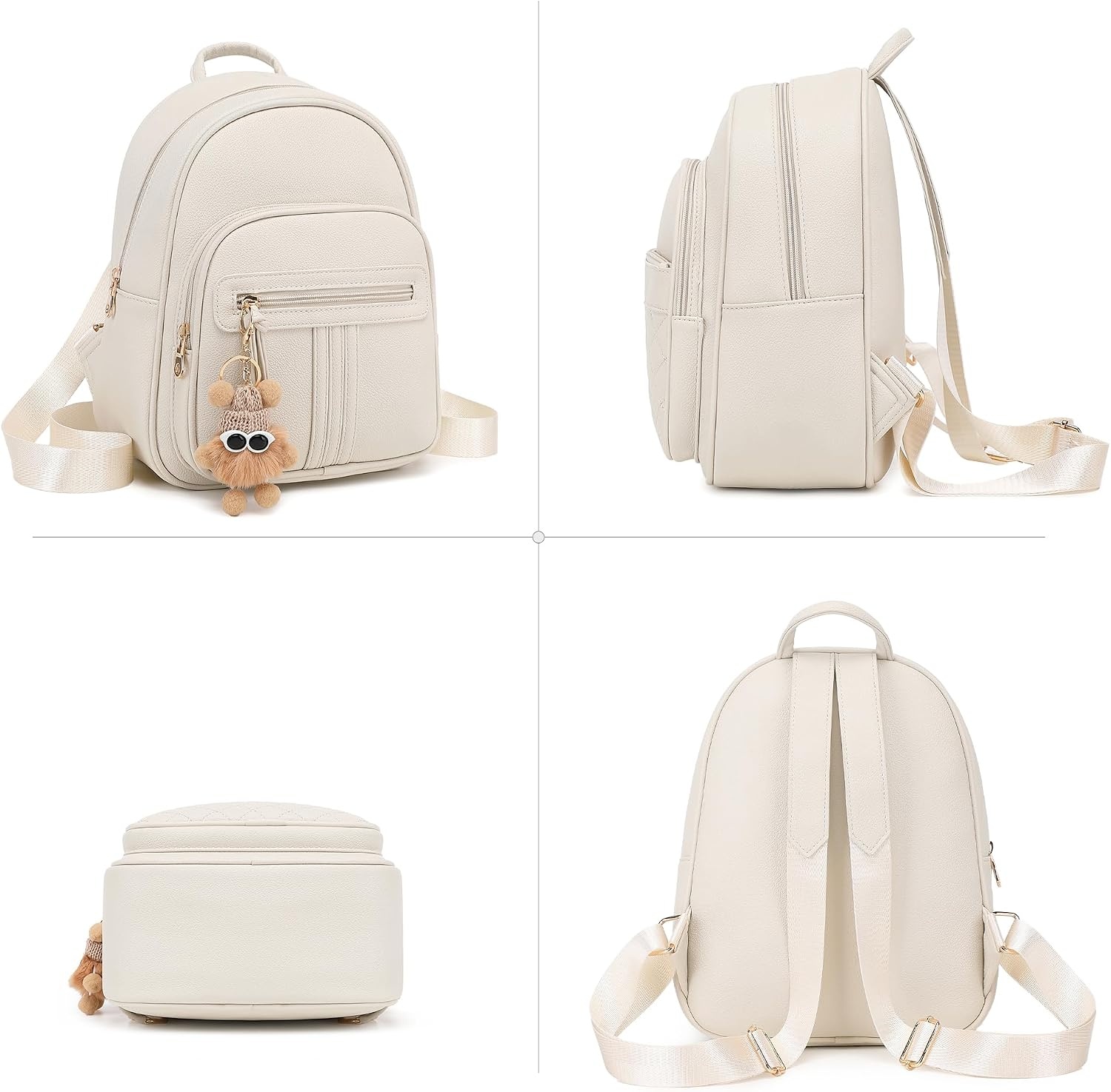 image:imageBAGOK Mini Leather Backpack Purse for Women Small Backpack Purse with Cartoon Charm Cute Fashion Bag for GirlsBoff White