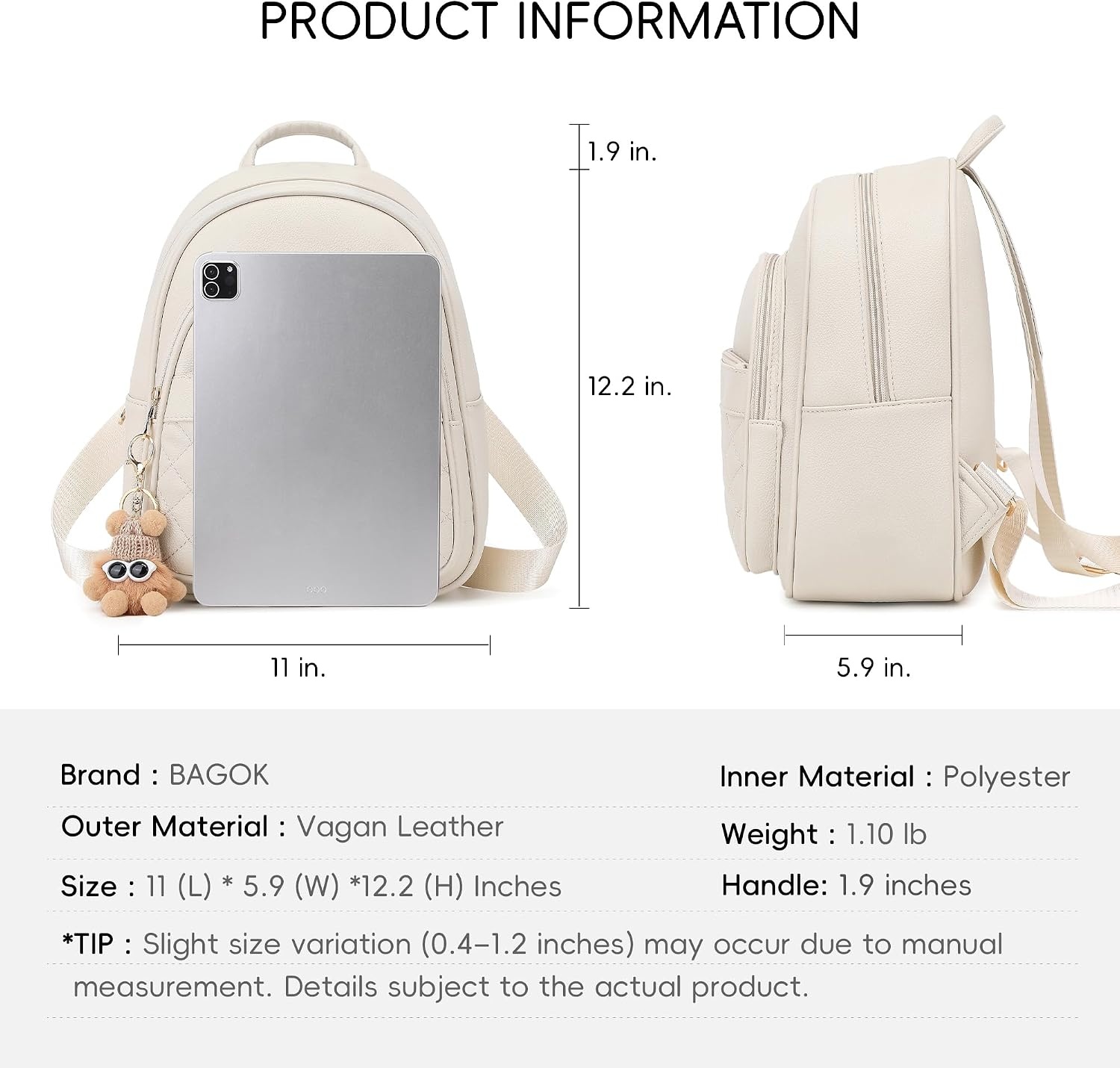 image:imageBAGOK Mini Leather Backpack Purse for Women Small Backpack Purse with Cartoon Charm Cute Fashion Bag for GirlsBoff White