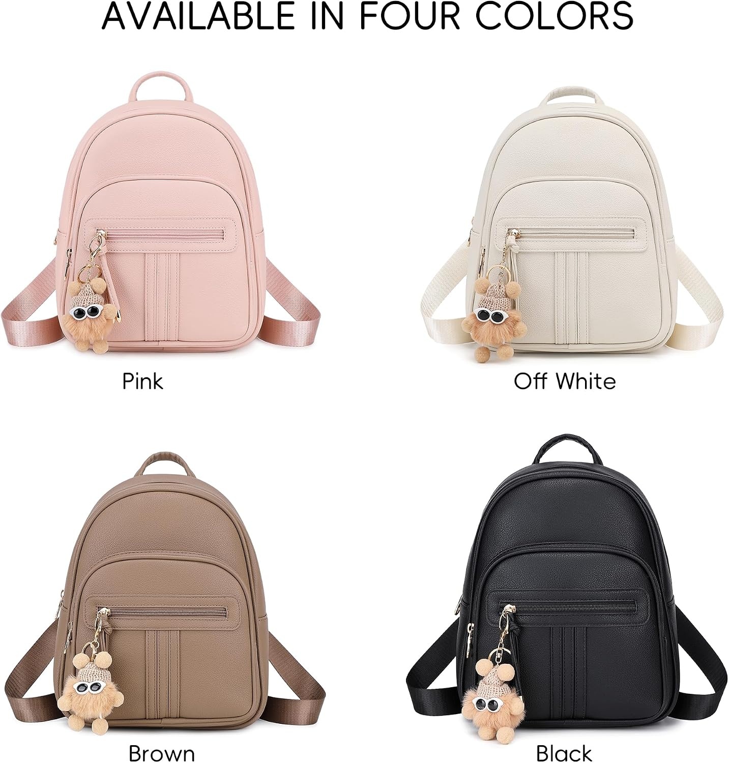 image:imageBAGOK Mini Leather Backpack Purse for Women Small Backpack Purse with Cartoon Charm Cute Fashion Bag for GirlsBpink