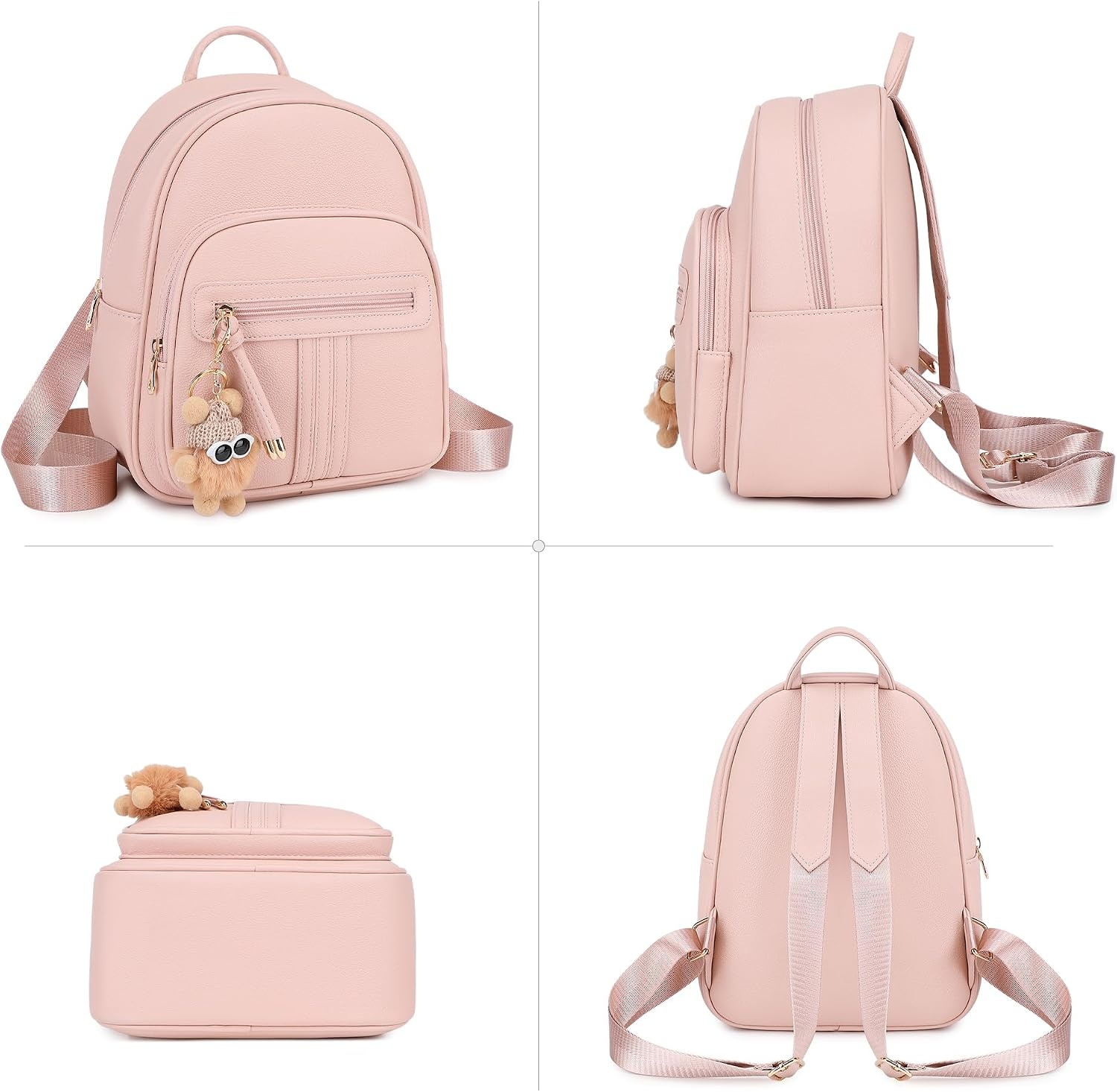 image:imageBAGOK Mini Leather Backpack Purse for Women Small Backpack Purse with Cartoon Charm Cute Fashion Bag for GirlsBpink