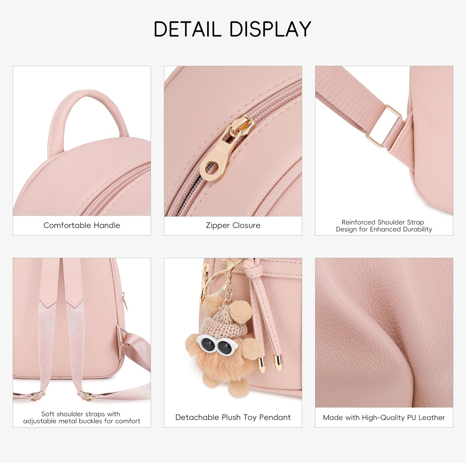 image:imageBAGOK Mini Leather Backpack Purse for Women Small Backpack Purse with Cartoon Charm Cute Fashion Bag for GirlsBpink