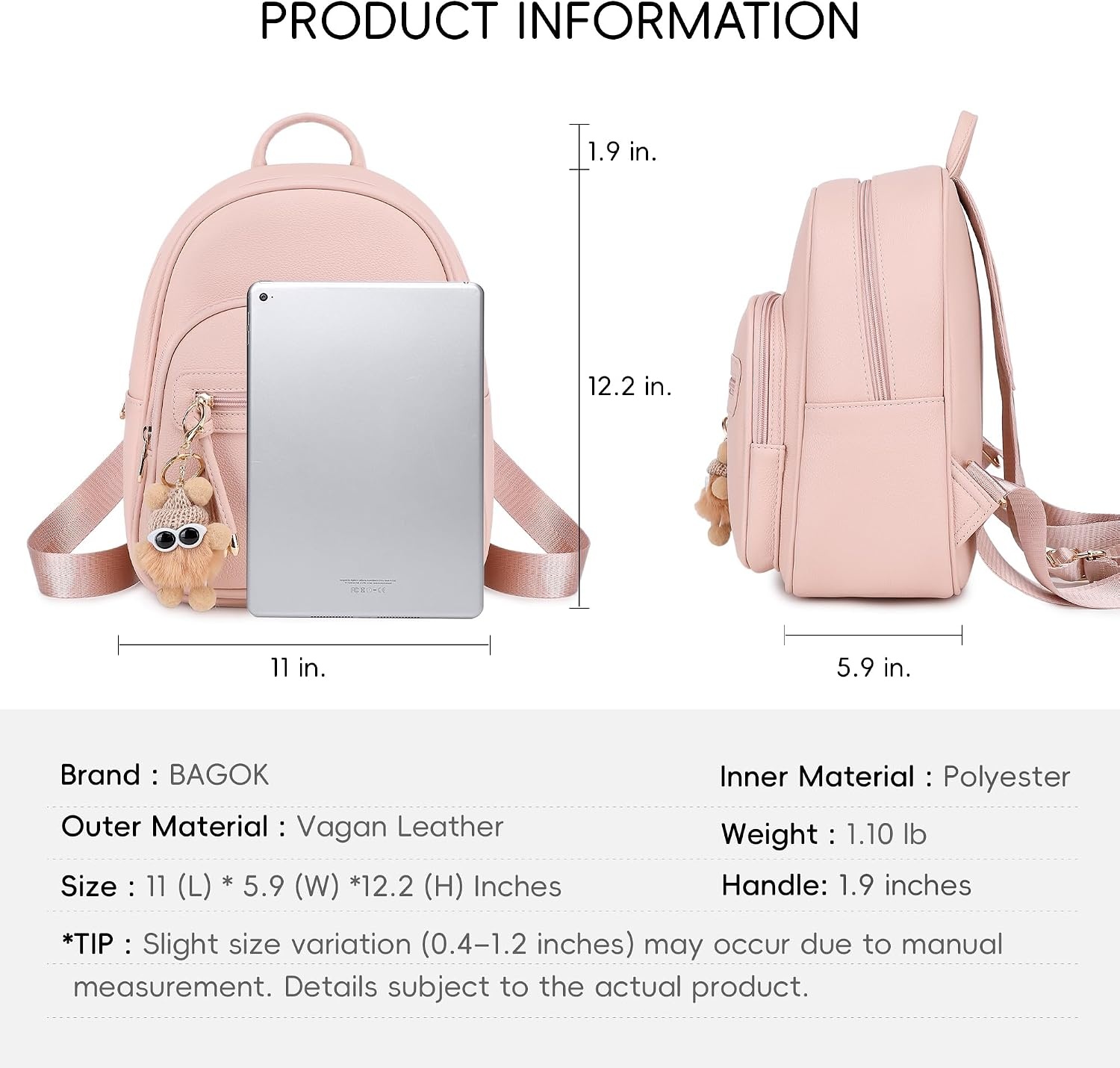 image:imageBAGOK Mini Leather Backpack Purse for Women Small Backpack Purse with Cartoon Charm Cute Fashion Bag for GirlsBpink
