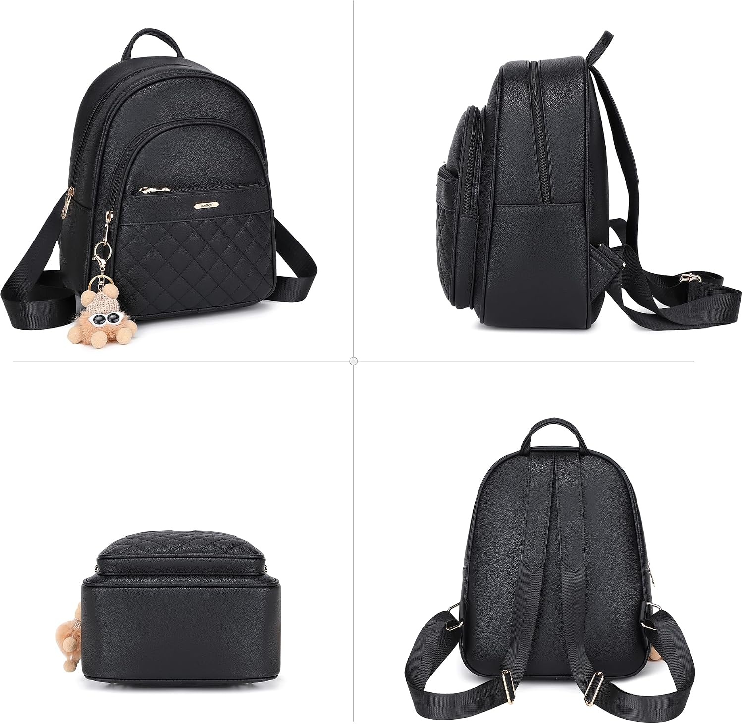 image:imageBAGOK Mini Leather Backpack Purse for Women Small Backpack Purse with Cartoon Charm Cute Fashion Bag for GirlsCblack