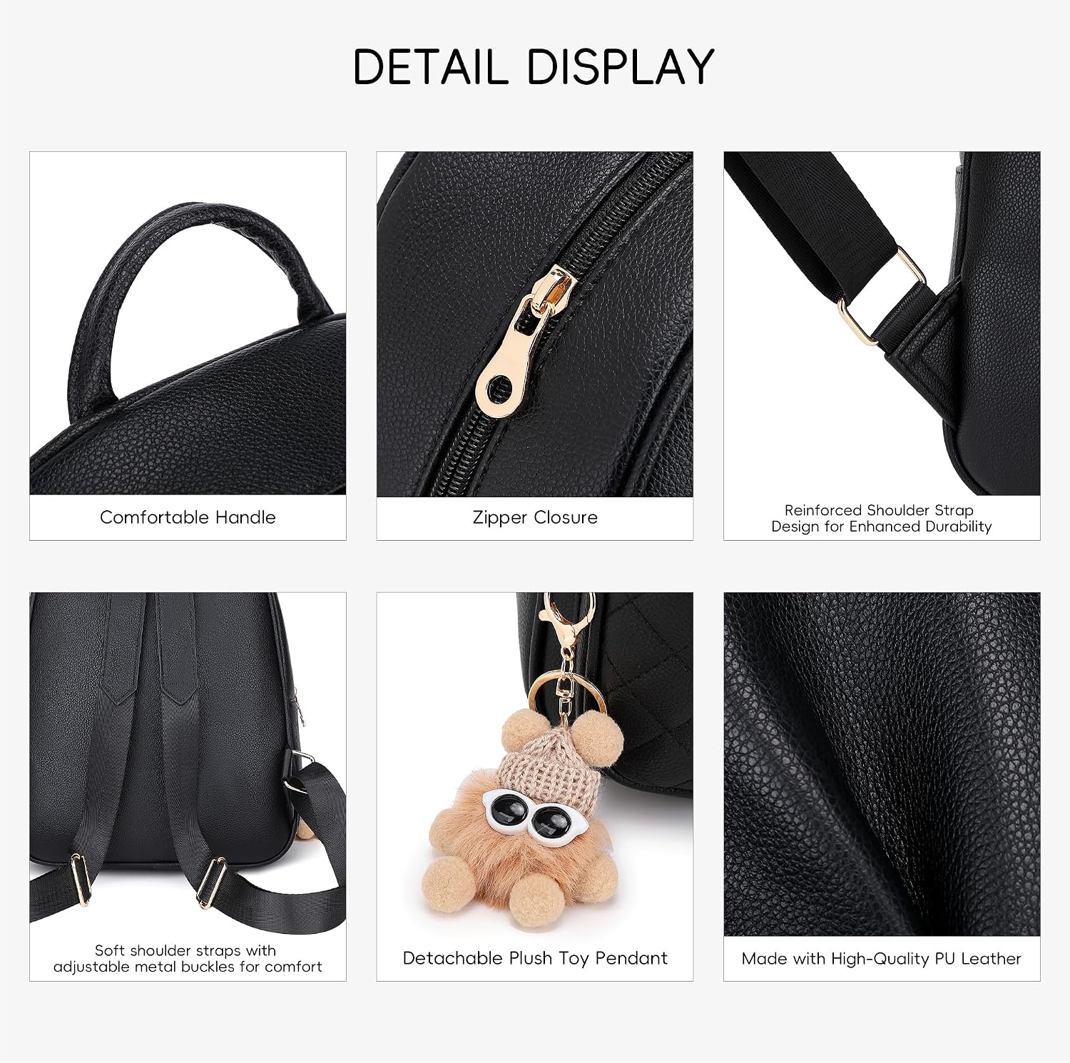 image:imageBAGOK Mini Leather Backpack Purse for Women Small Backpack Purse with Cartoon Charm Cute Fashion Bag for GirlsCblack