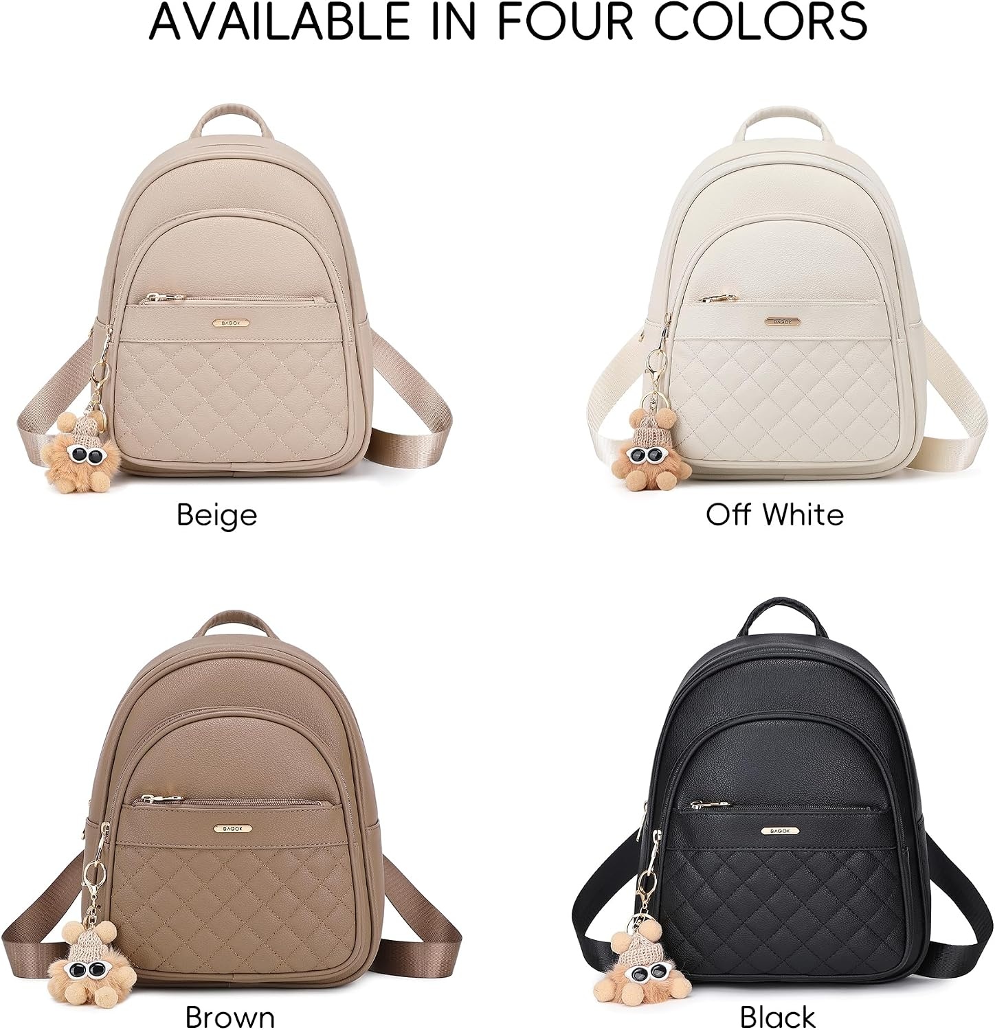 image:imageBAGOK Mini Leather Backpack Purse for Women Small Backpack Purse with Cartoon Charm Cute Fashion Bag for GirlsCblack
