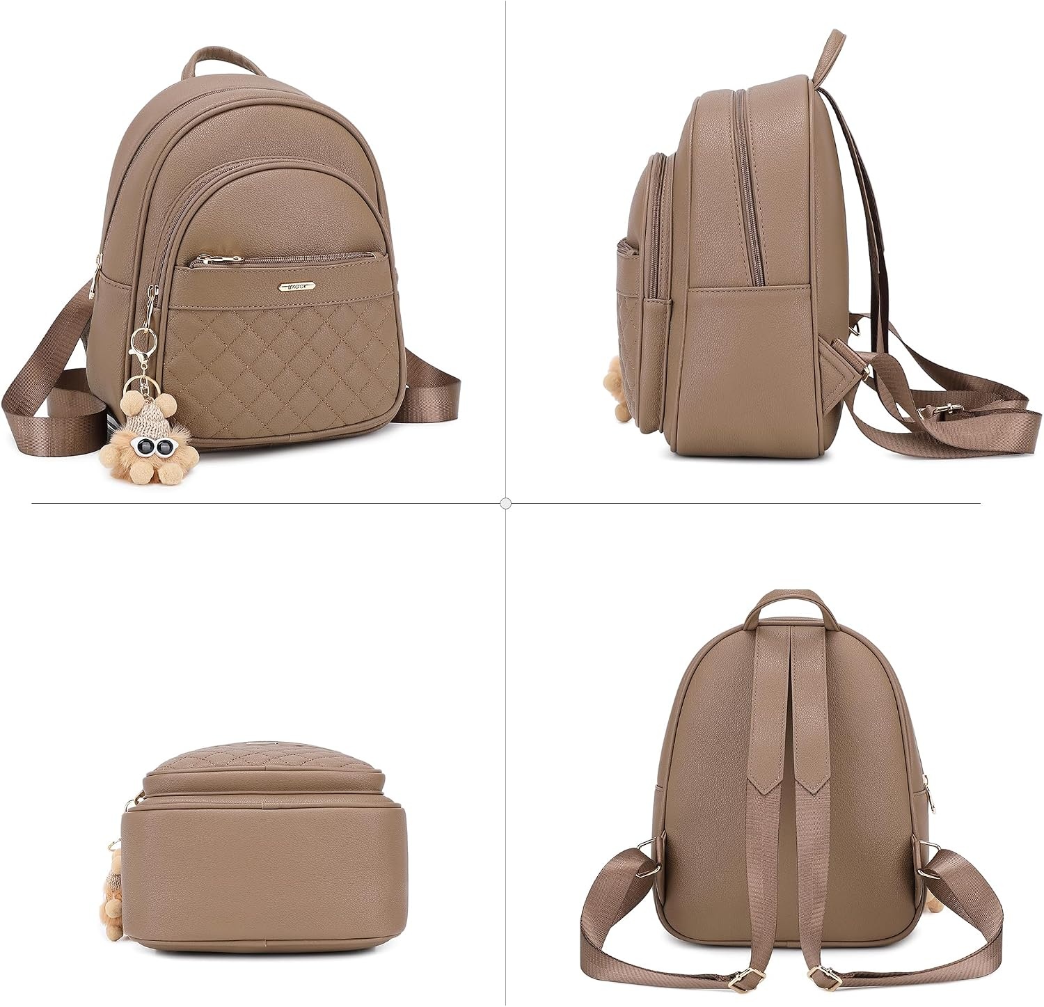 image:imageBAGOK Mini Leather Backpack Purse for Women Small Backpack Purse with Cartoon Charm Cute Fashion Bag for GirlsCbrown
