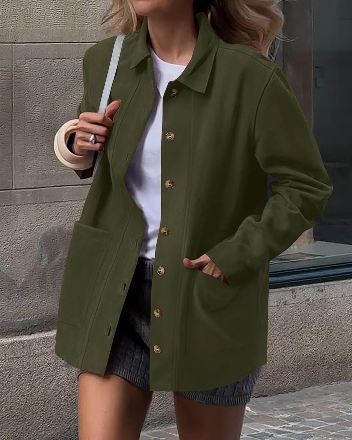 image:imageBTFBM Fall Fashion Faux Suede Jacket Women Winter ClothingArmy Green