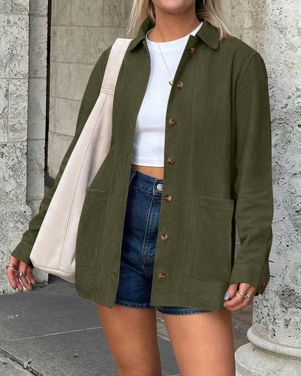 image:imageBTFBM Fall Fashion Faux Suede Jacket Women Winter ClothingArmy Green