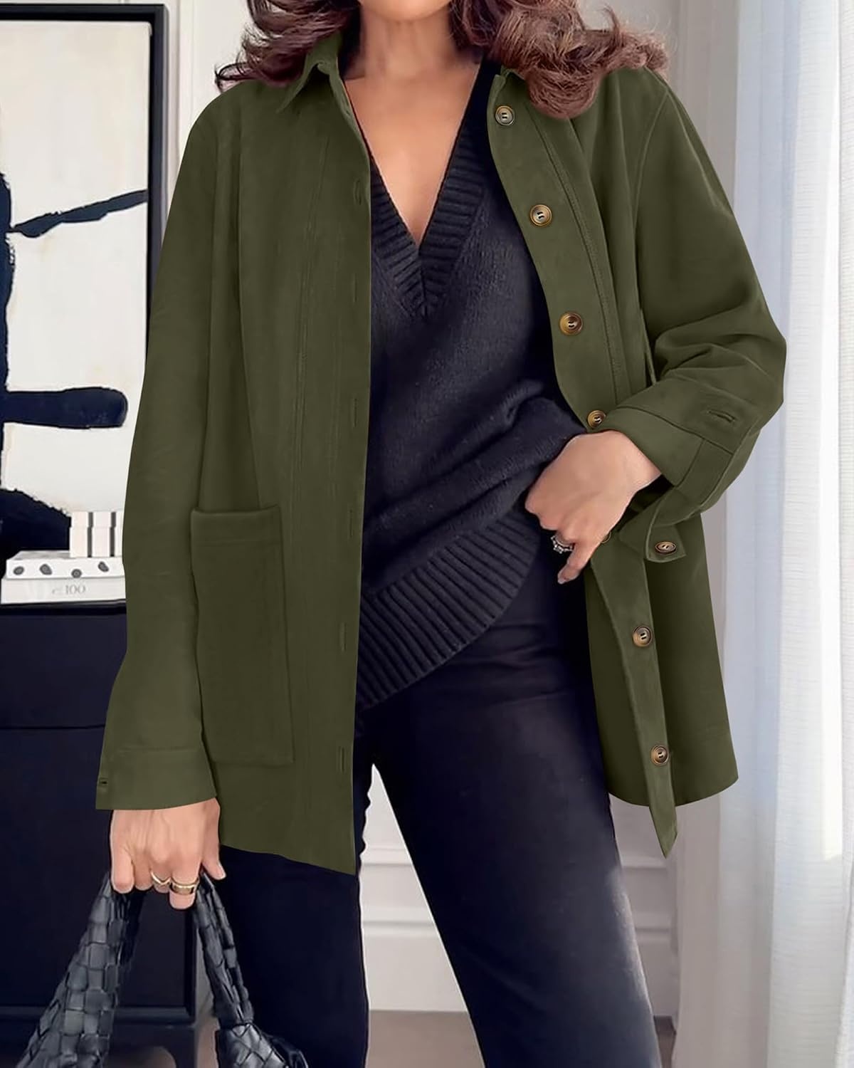 image:imageBTFBM Fall Fashion Faux Suede Jacket Women Winter ClothingArmy Green