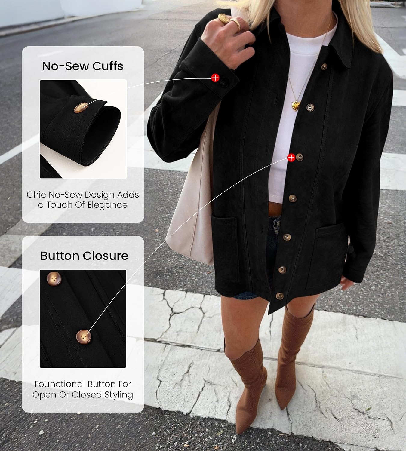 image:imageBTFBM Fall Fashion Faux Suede Jacket Women Winter ClothingBlack