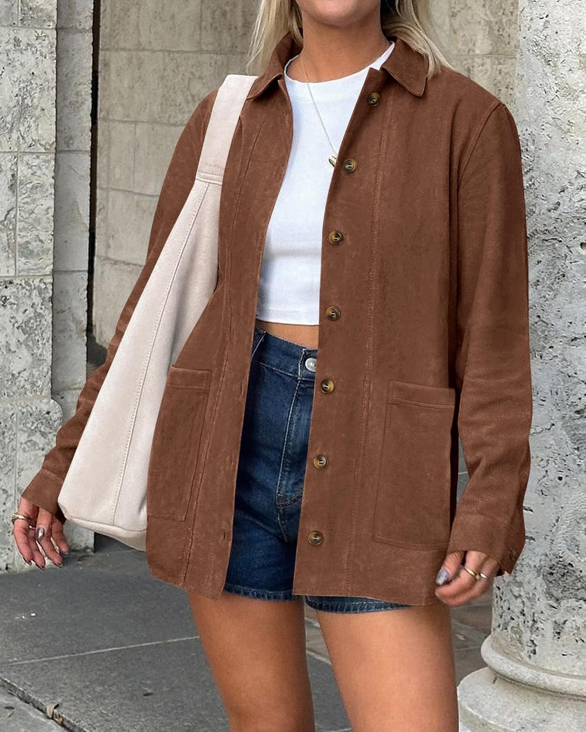 image:imageBTFBM Fall Fashion Faux Suede Jacket Women Winter ClothingBrown