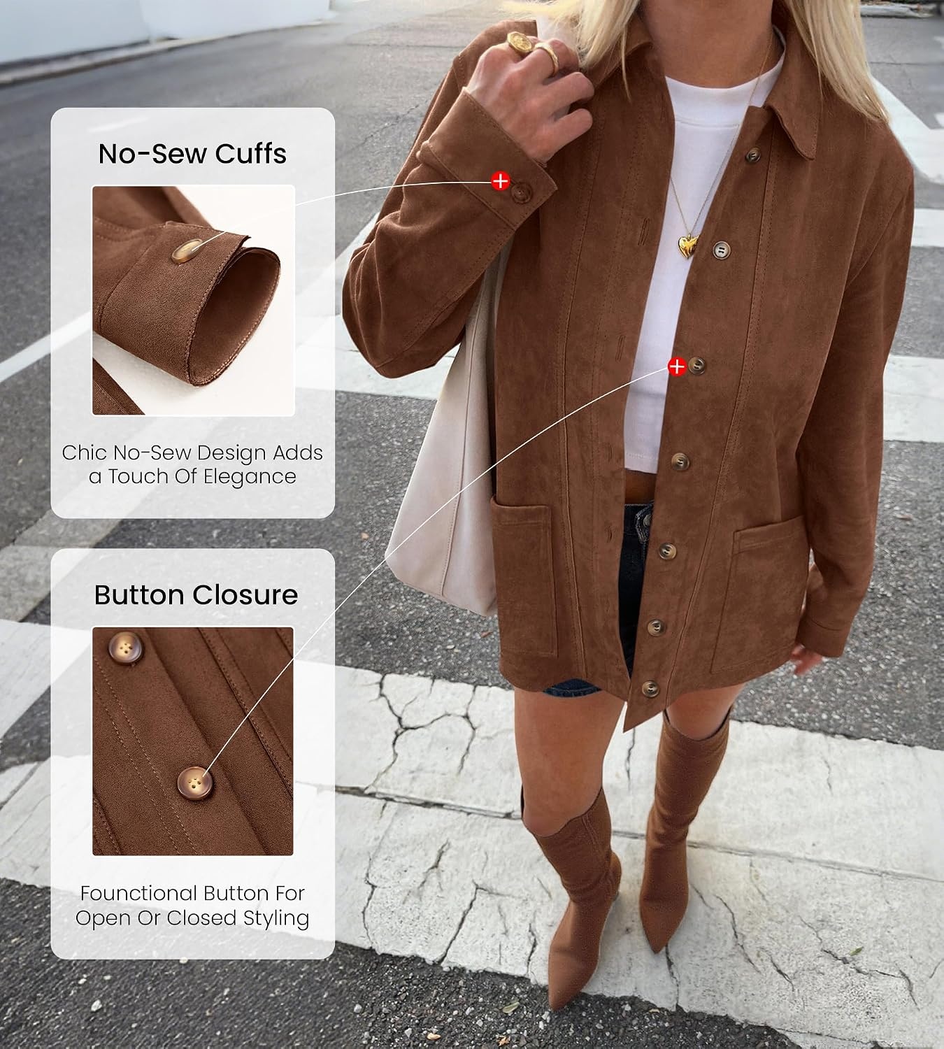 image:imageBTFBM Fall Fashion Faux Suede Jacket Women Winter ClothingBrown