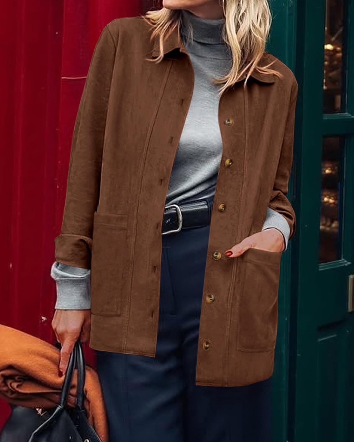 image:imageBTFBM Fall Fashion Faux Suede Jacket Women Winter ClothingBrown