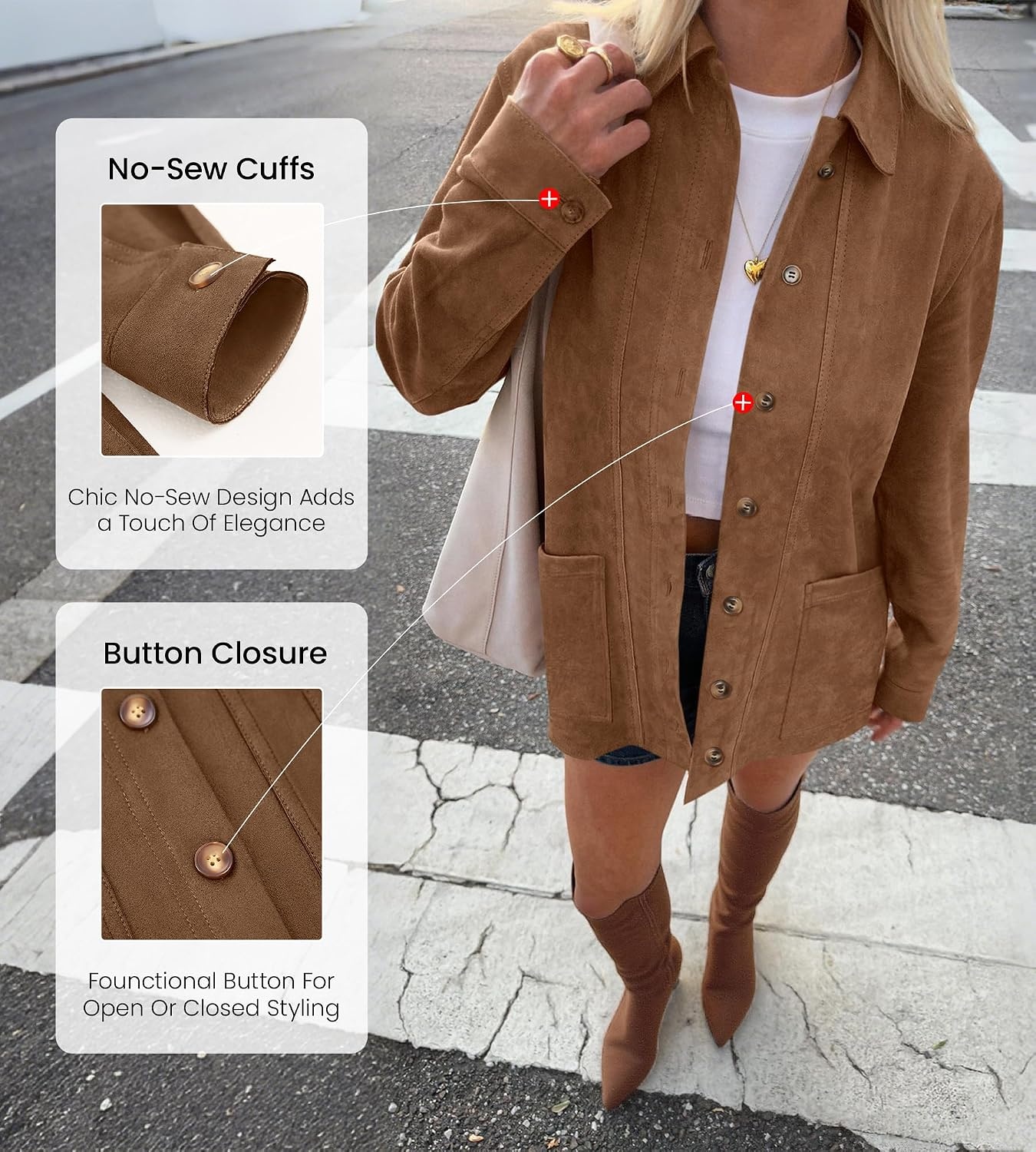 image:imageBTFBM Fall Fashion Faux Suede Jacket Women Winter ClothingCamel