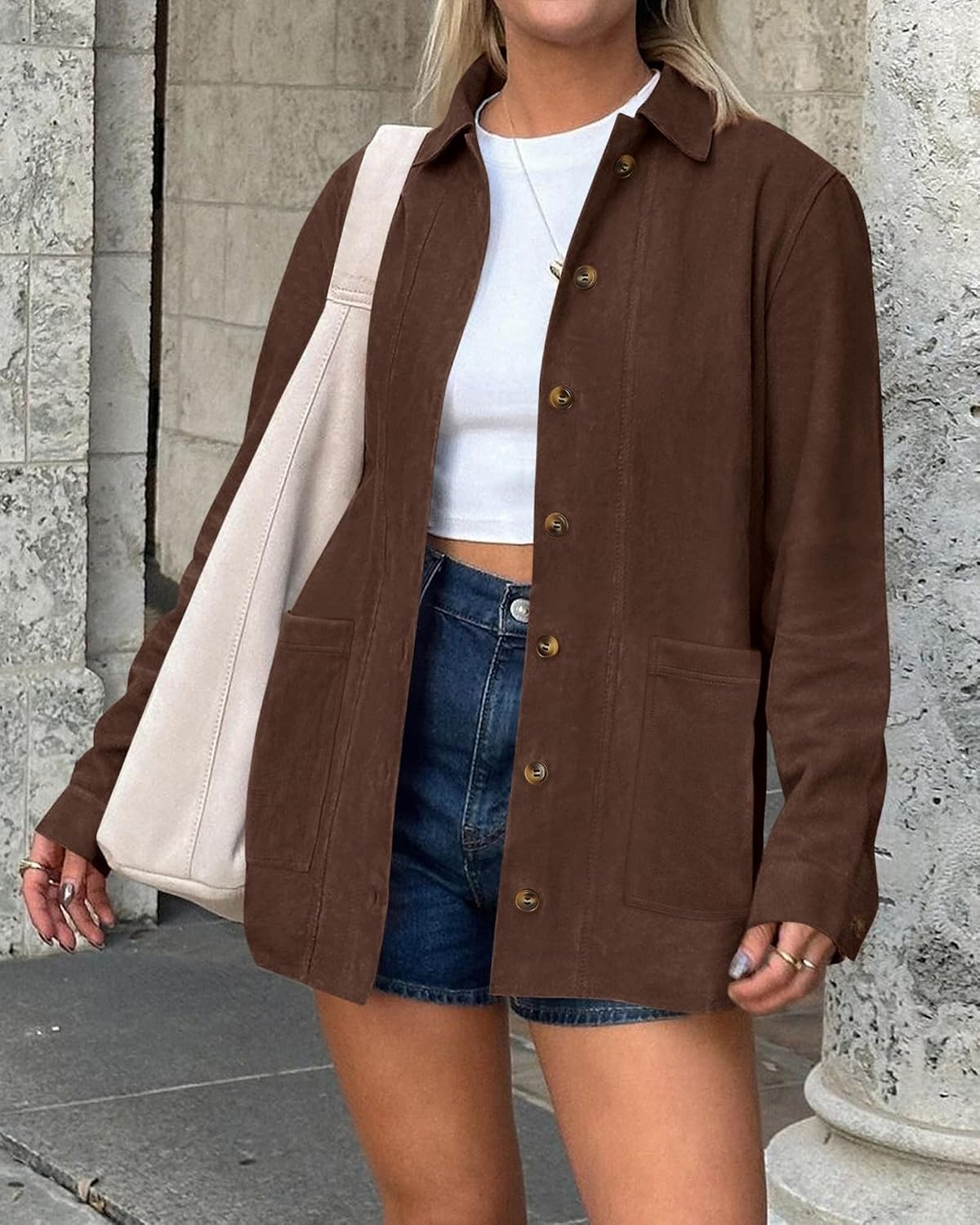 image:imageBTFBM Fall Fashion Faux Suede Jacket Women Winter ClothingCoffee