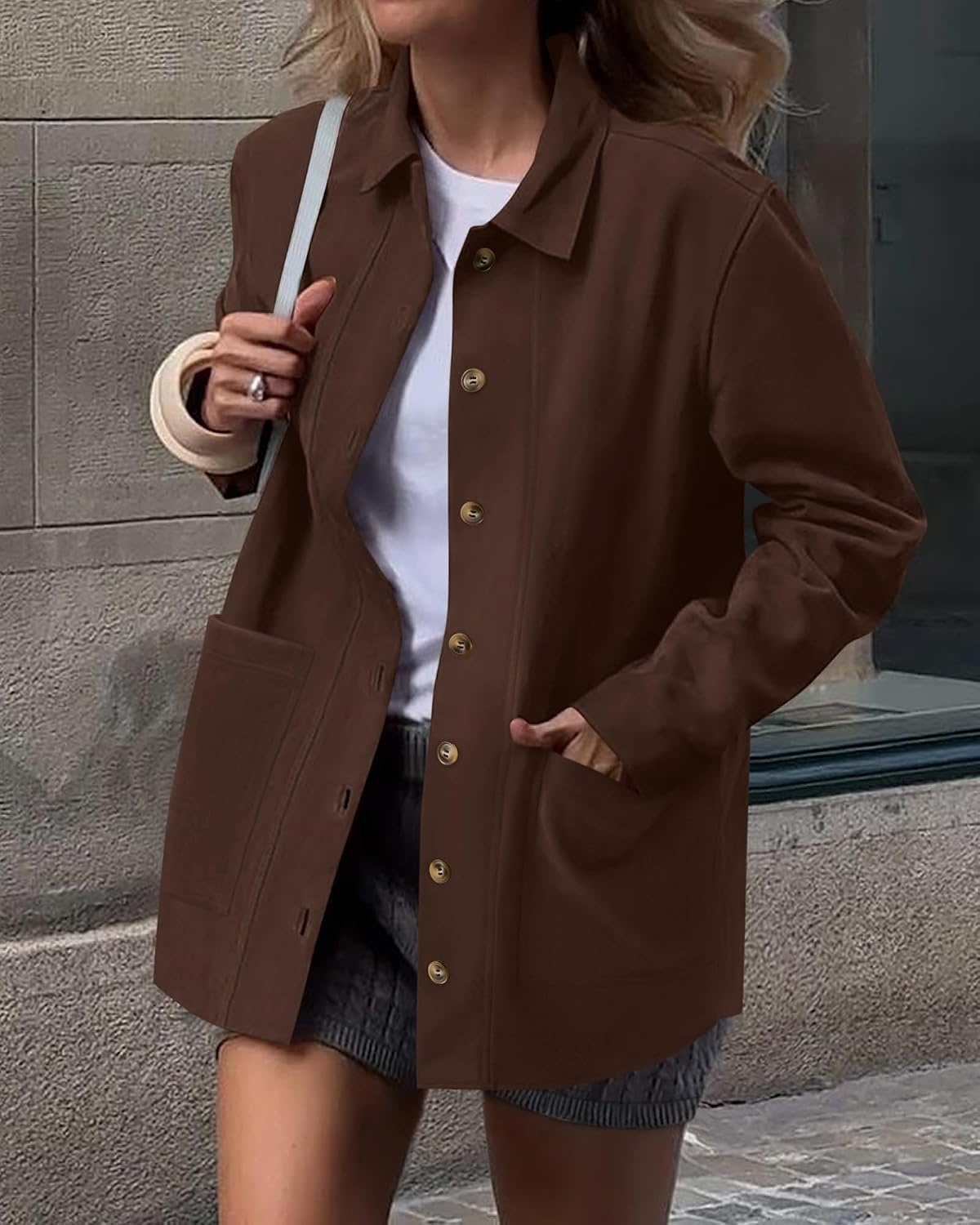 image:imageBTFBM Fall Fashion Faux Suede Jacket Women Winter ClothingCoffee