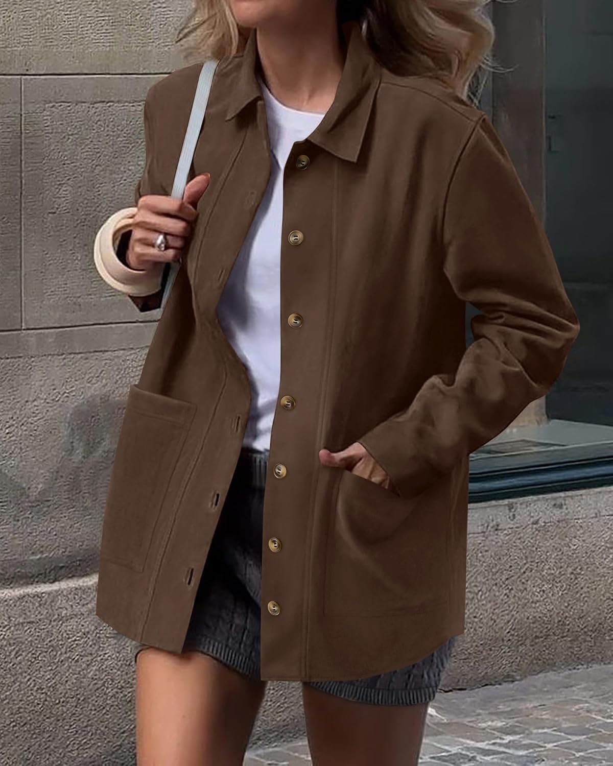 image:imageBTFBM Fall Fashion Faux Suede Jacket Women Winter ClothingDark Brown