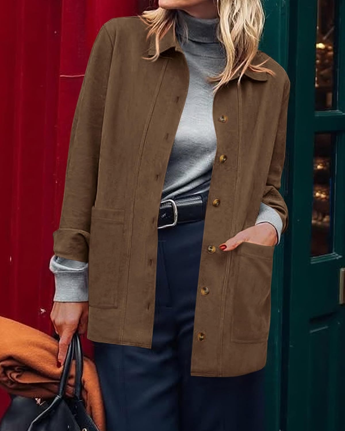 image:imageBTFBM Fall Fashion Faux Suede Jacket Women Winter ClothingLight Brown
