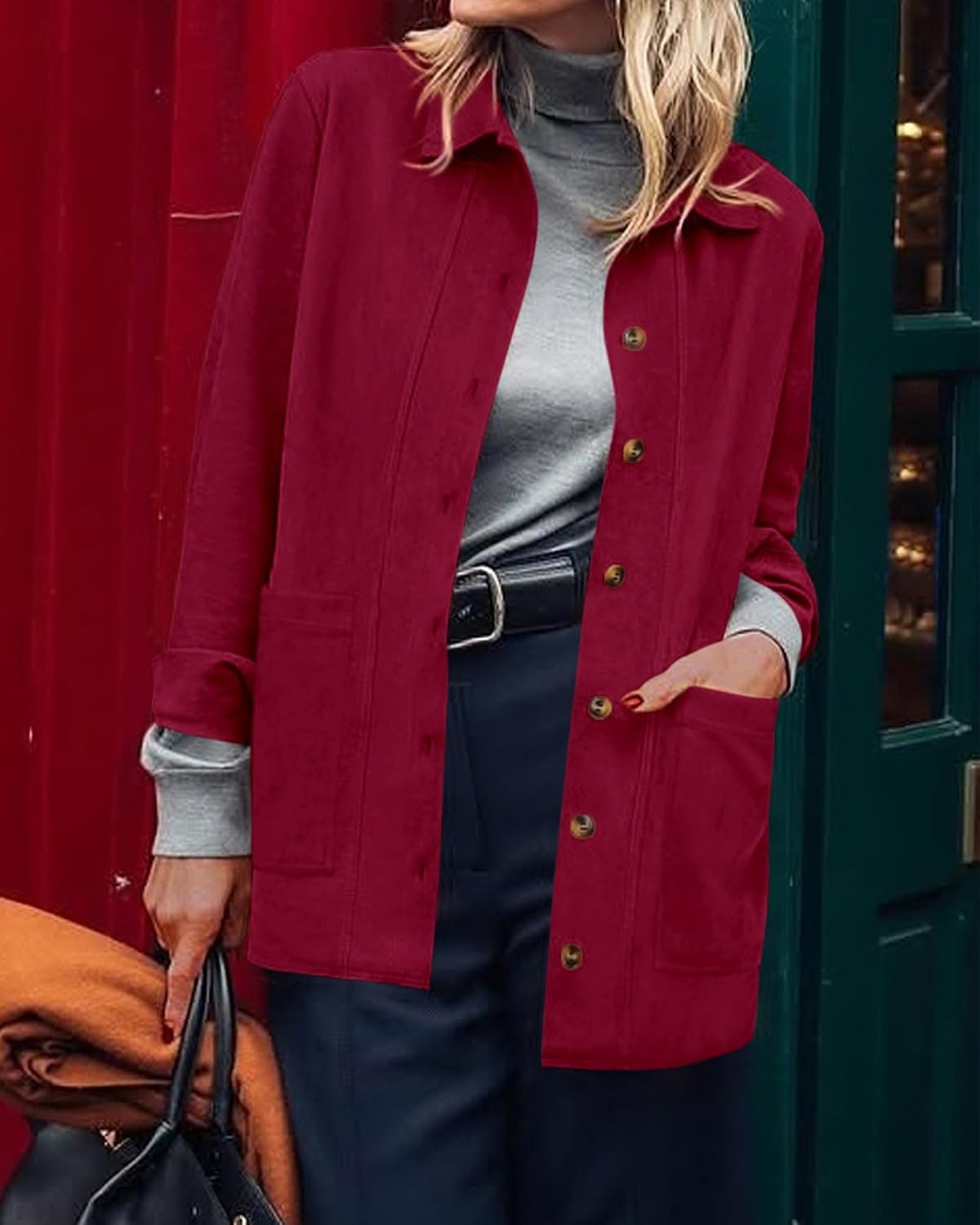 image:imageBTFBM Fall Fashion Faux Suede Jacket Women Winter ClothingRed