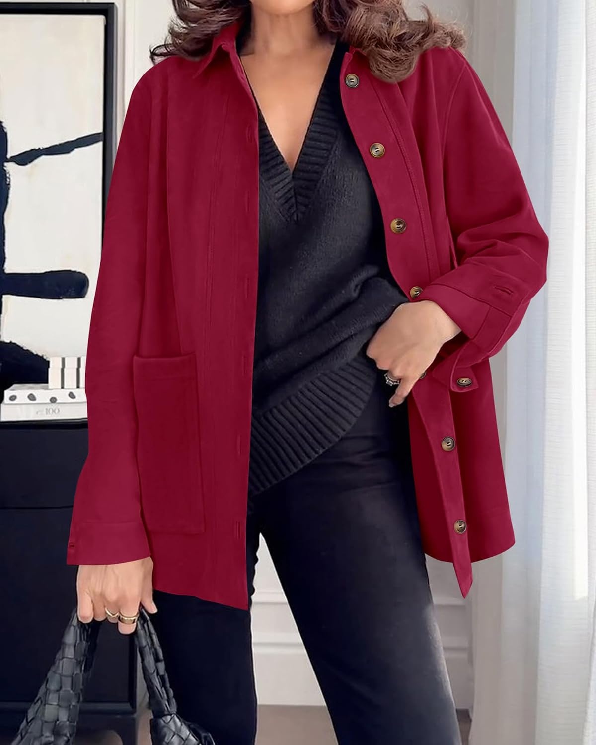 image:imageBTFBM Fall Fashion Faux Suede Jacket Women Winter ClothingRed