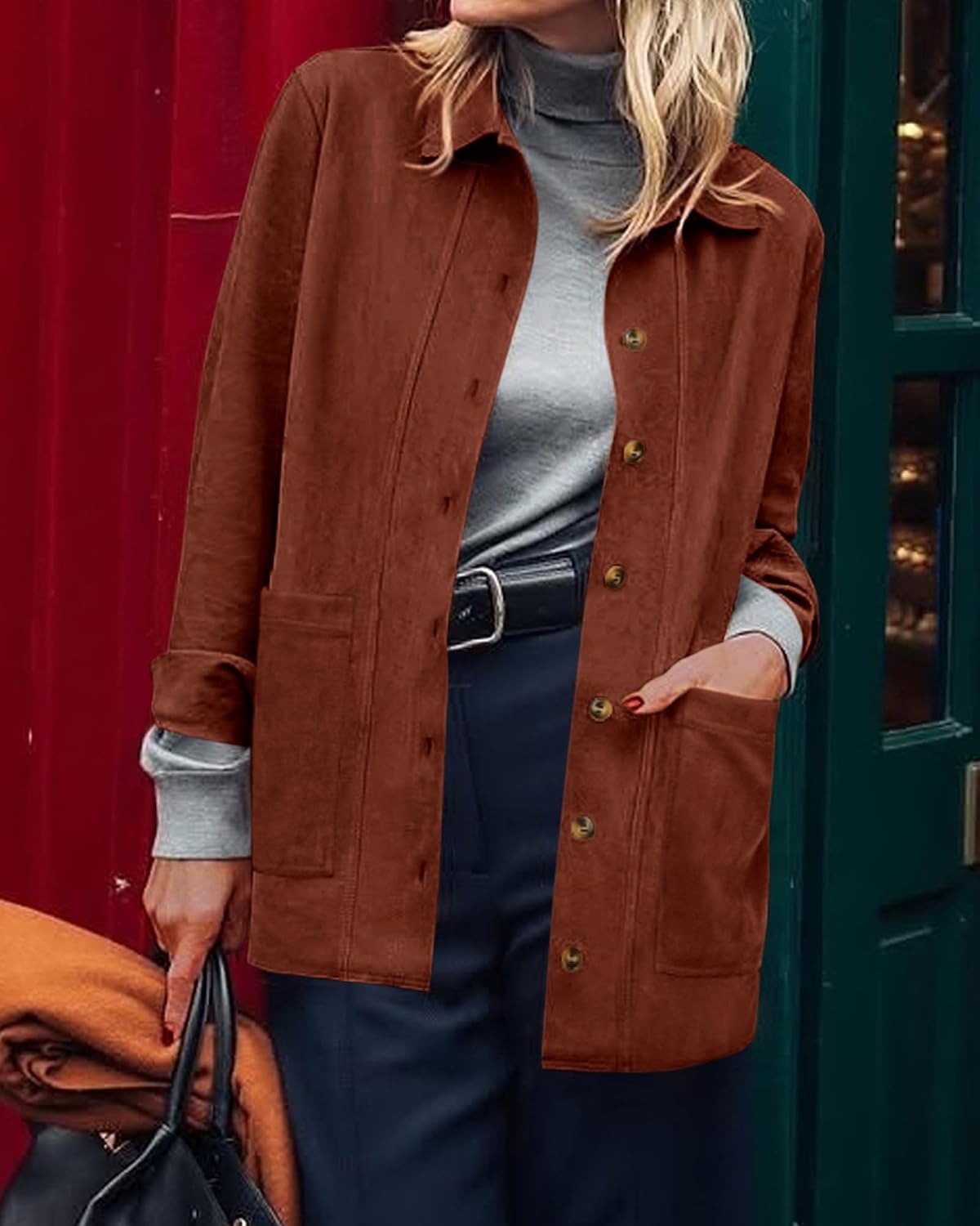image:imageBTFBM Fall Fashion Faux Suede Jacket Women Winter ClothingRust