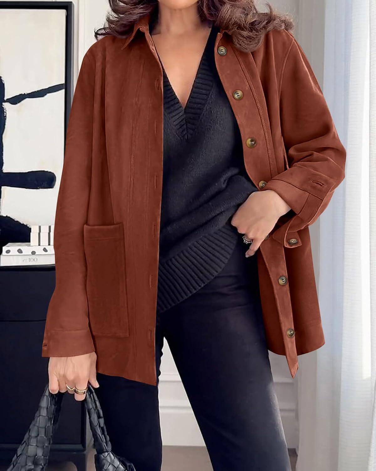 image:imageBTFBM Fall Fashion Faux Suede Jacket Women Winter ClothingRust