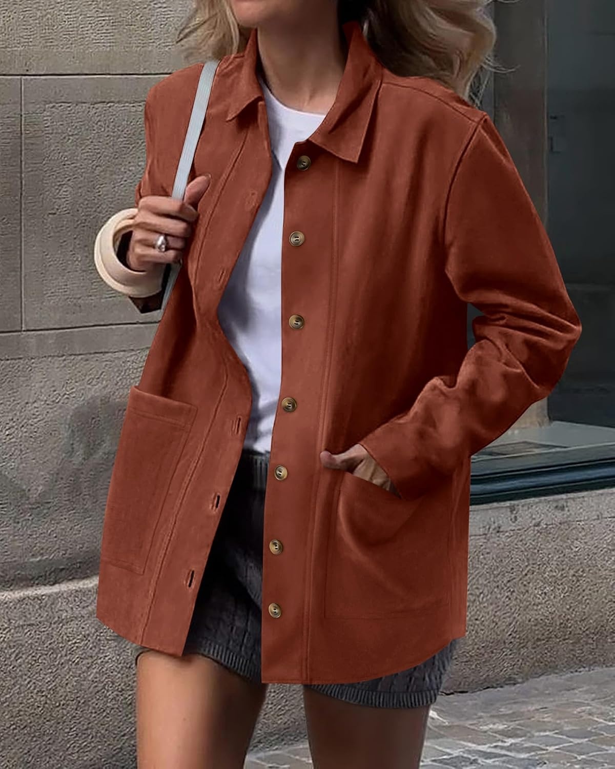 image:imageBTFBM Fall Fashion Faux Suede Jacket Women Winter ClothingRust