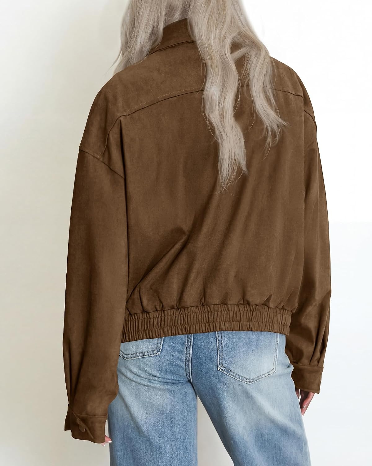 image:imageBTFBM Faux Suede Jacket Women Oversized Long Sleeve Leather Bomber CoatsBrown