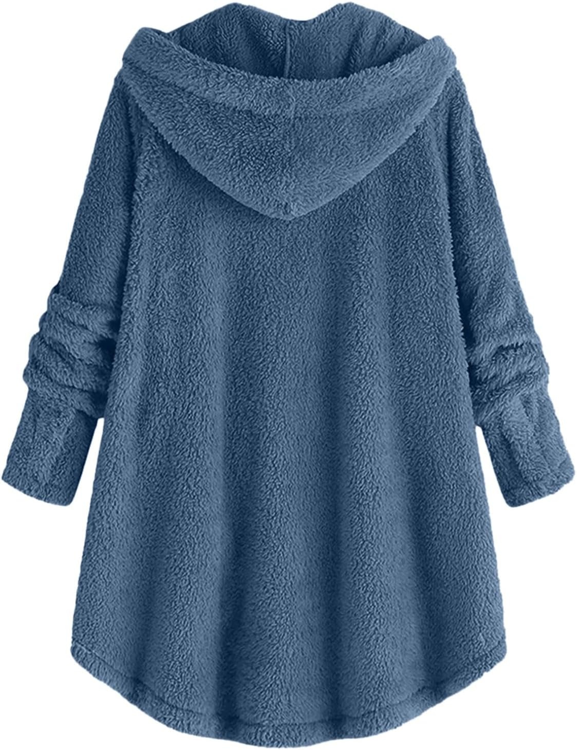 image:imageBeessbest Women Fleece Jacket Button Down Sherpa Hooded CoatBlue