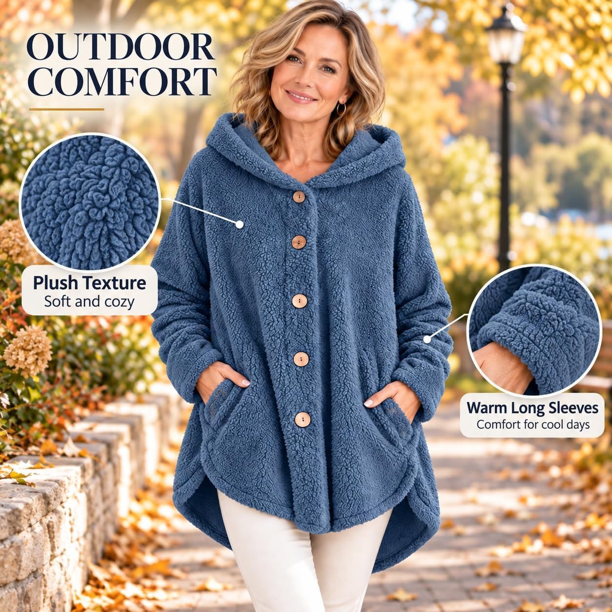image:imageBeessbest Women Fleece Jacket Button Down Sherpa Hooded CoatBlue