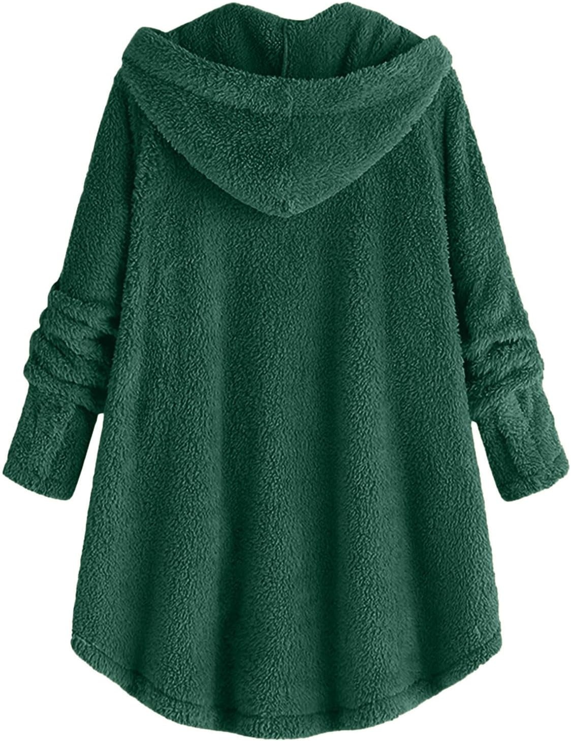 image:imageBeessbest Women Fleece Jacket Button Down Sherpa Hooded CoatGreen