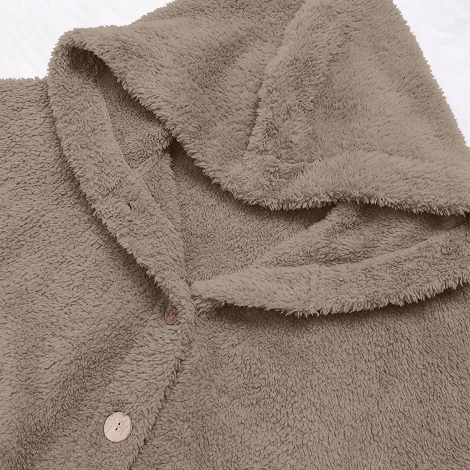 image:imageBeessbest Women Fleece Jacket Button Down Sherpa Hooded CoatKhaki