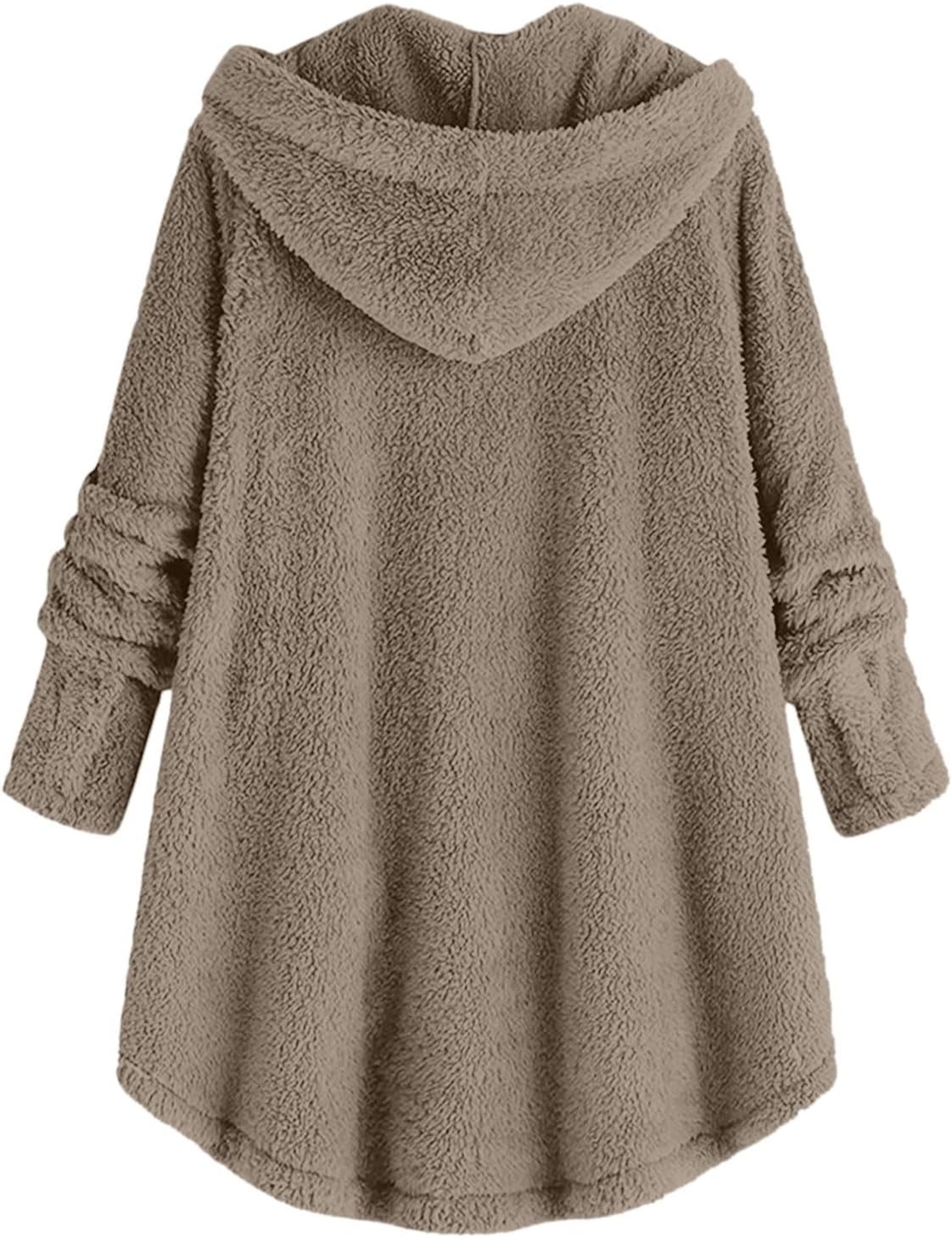 image:imageBeessbest Women Fleece Jacket Button Down Sherpa Hooded CoatKhaki