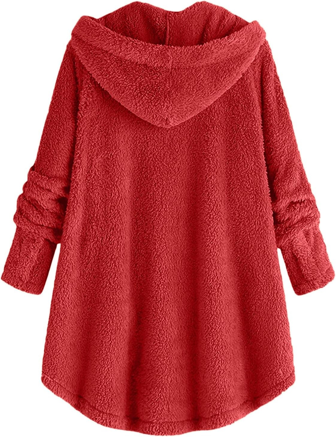 image:imageBeessbest Women Fleece Jacket Button Down Sherpa Hooded CoatRed