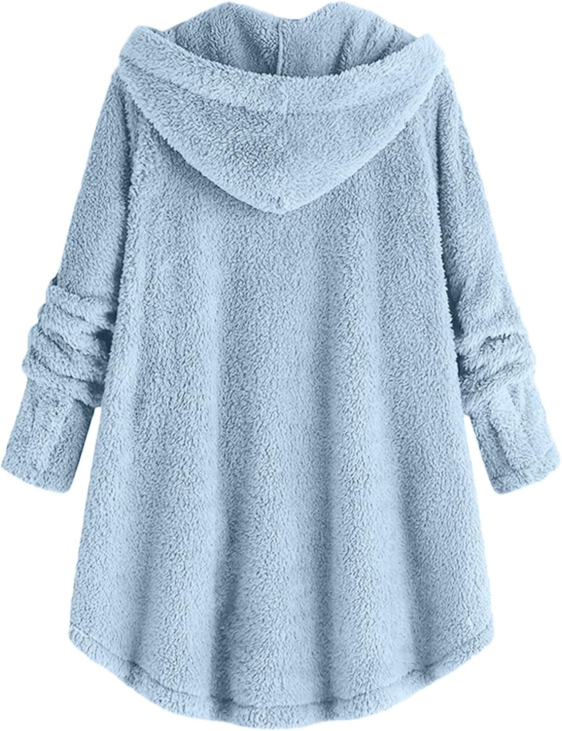 image:imageBeessbest Women Fleece Jacket Button Down Sherpa Hooded CoatSky Blue