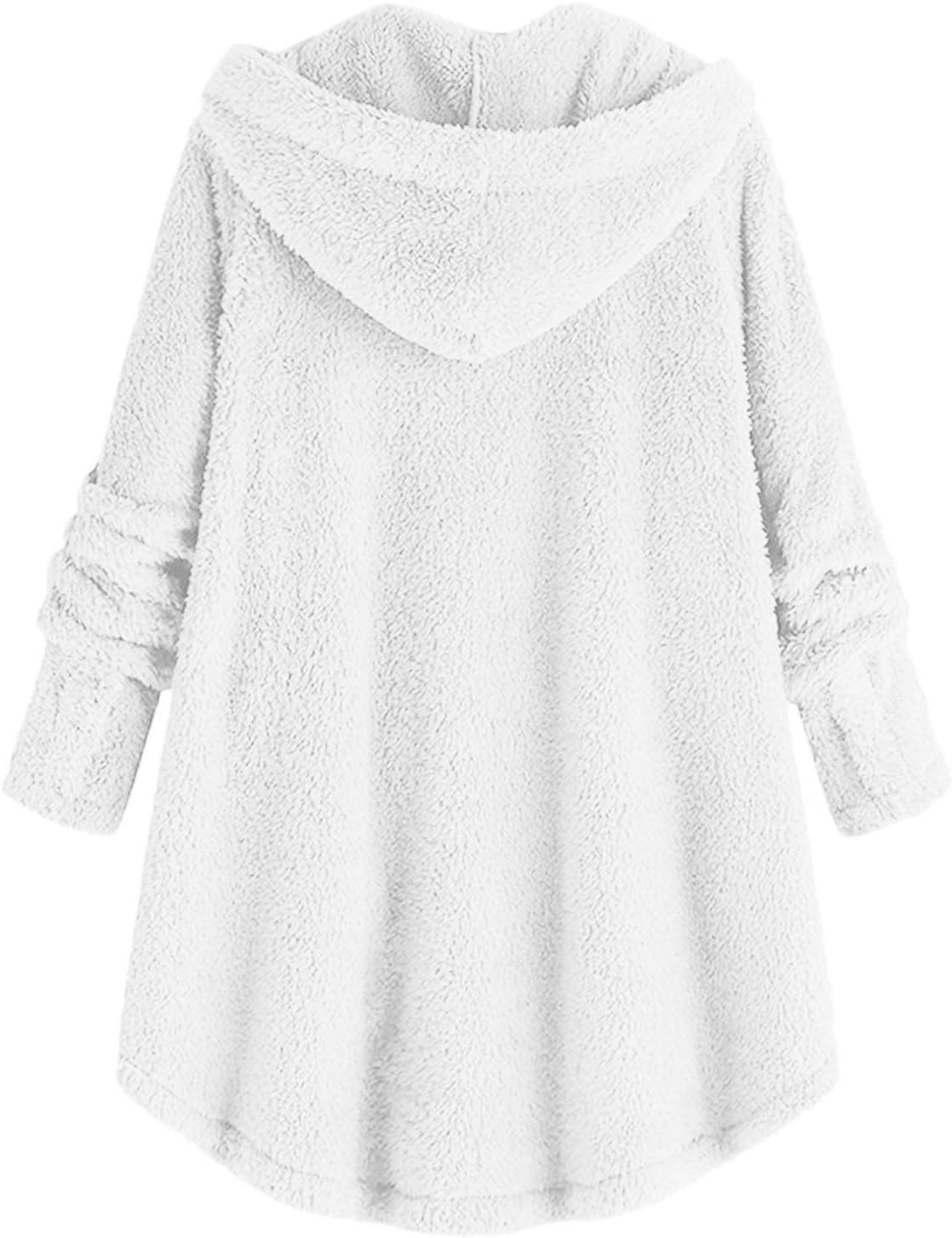 image:imageBeessbest Women Fleece Jacket Button Down Sherpa Hooded CoatWhite