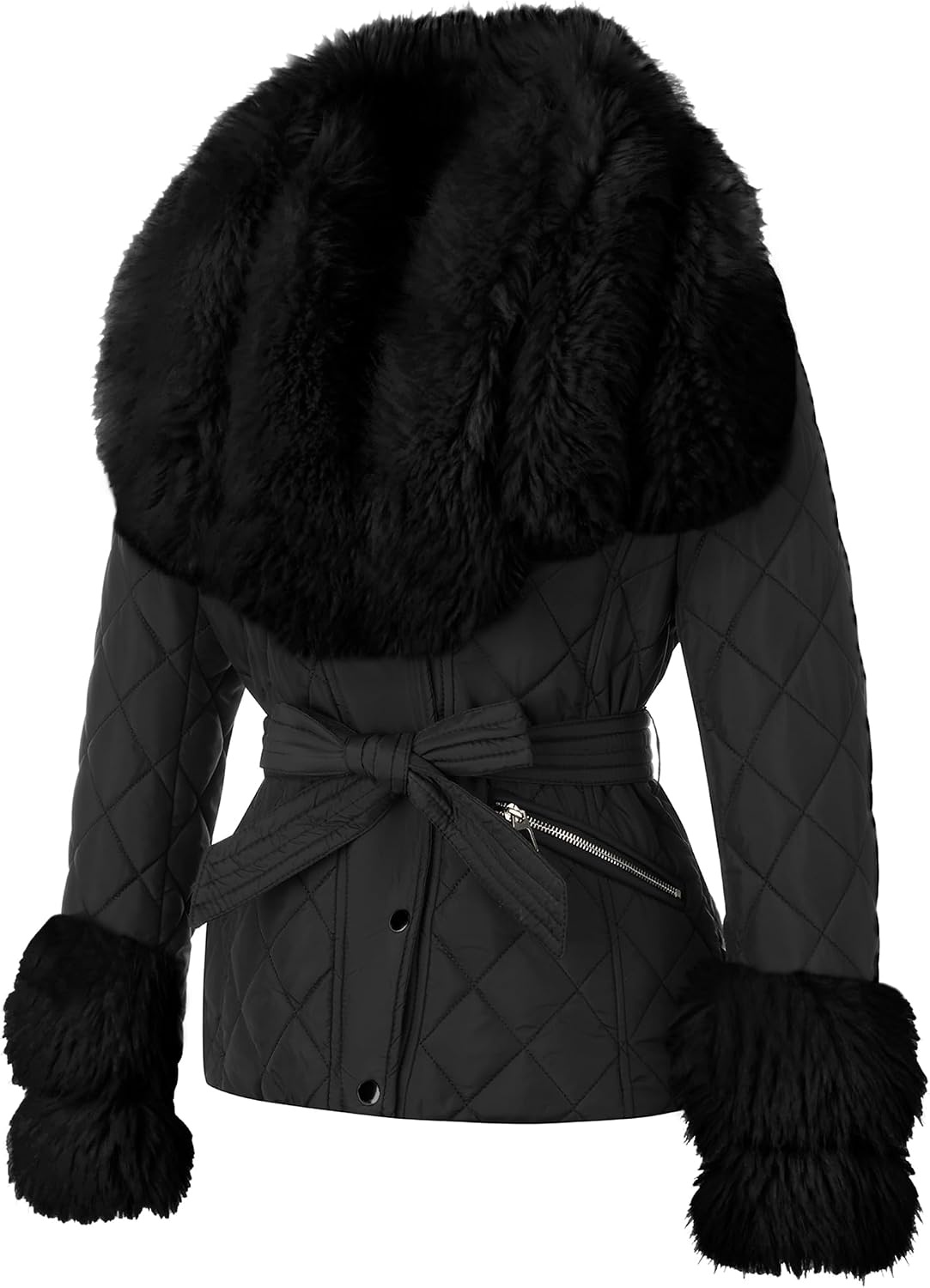image:imageBellivera Women Faux Suede Jacket Moto Biker SherpaLined CoatBlack Removable Fur Collar