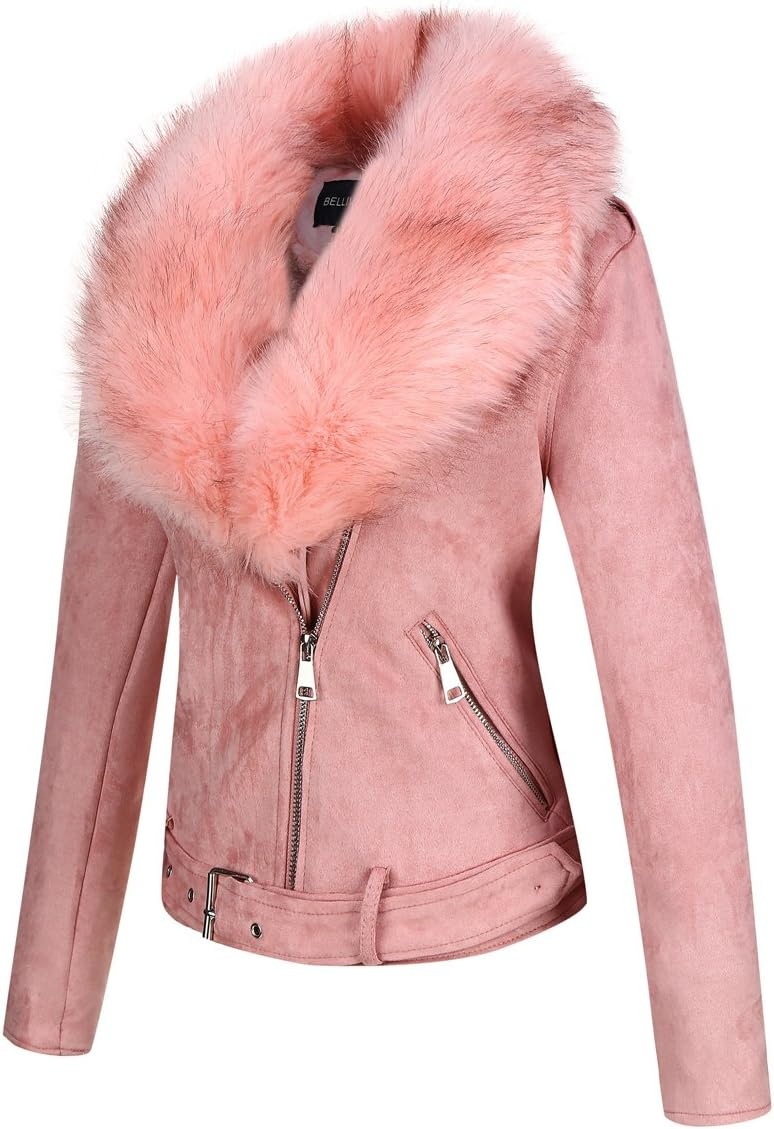 image:imageBellivera Women Faux Suede Jacket Moto Biker SherpaLined CoatPink