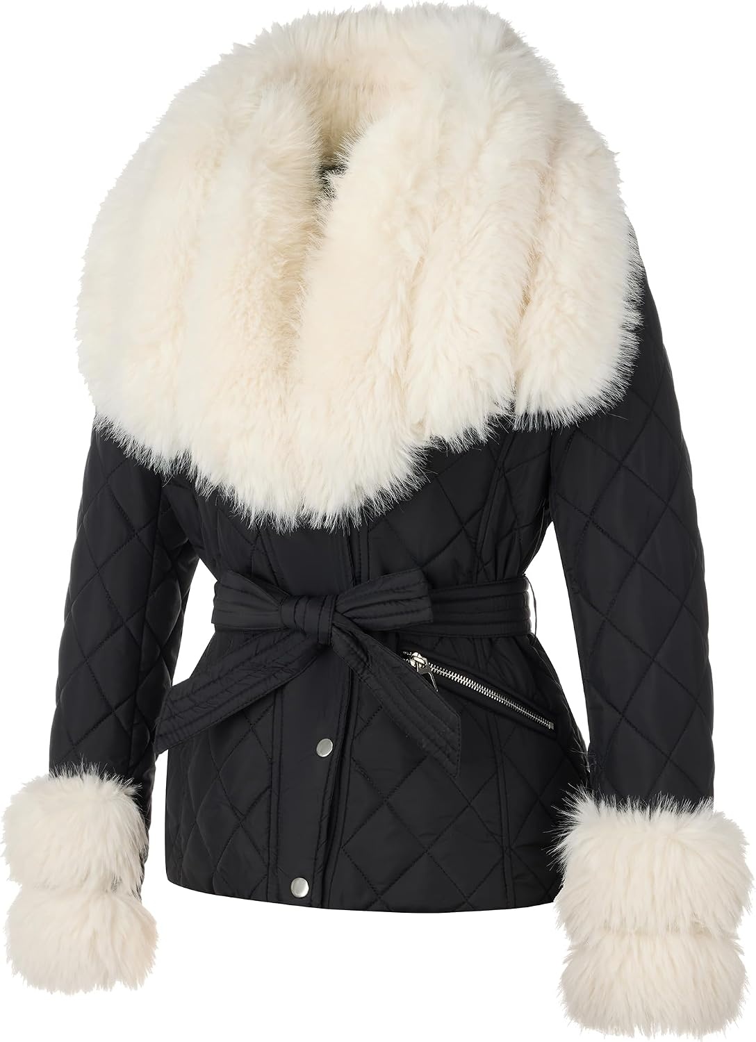 image:imageBellivera Women Faux Suede Jacket Moto Biker SherpaLined CoatWhite Removable Fur Collar