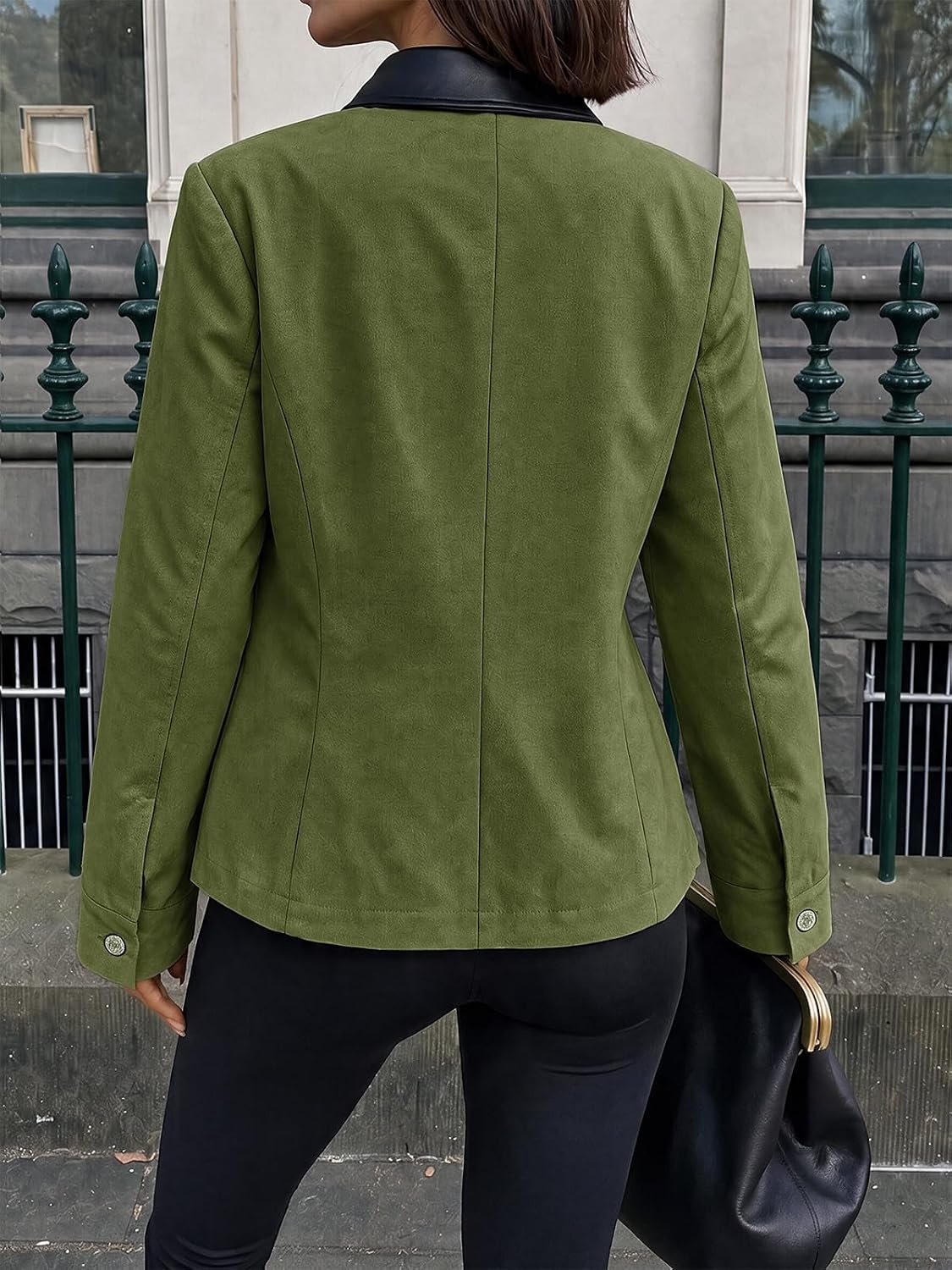 image:imageCicy Bell Womens Cropped Barn Jackets Long Sleeve Zip Up Collared CoatArmy Green
