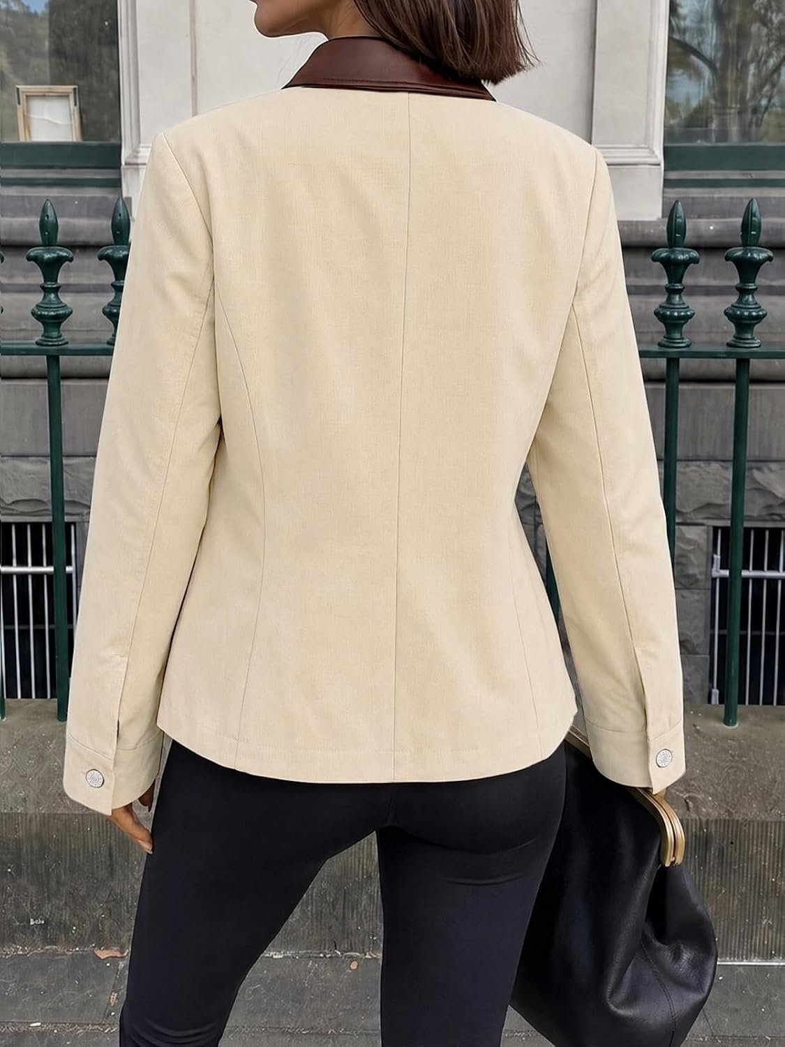 image:imageCicy Bell Womens Cropped Barn Jackets Long Sleeve Zip Up Collared CoatBeige