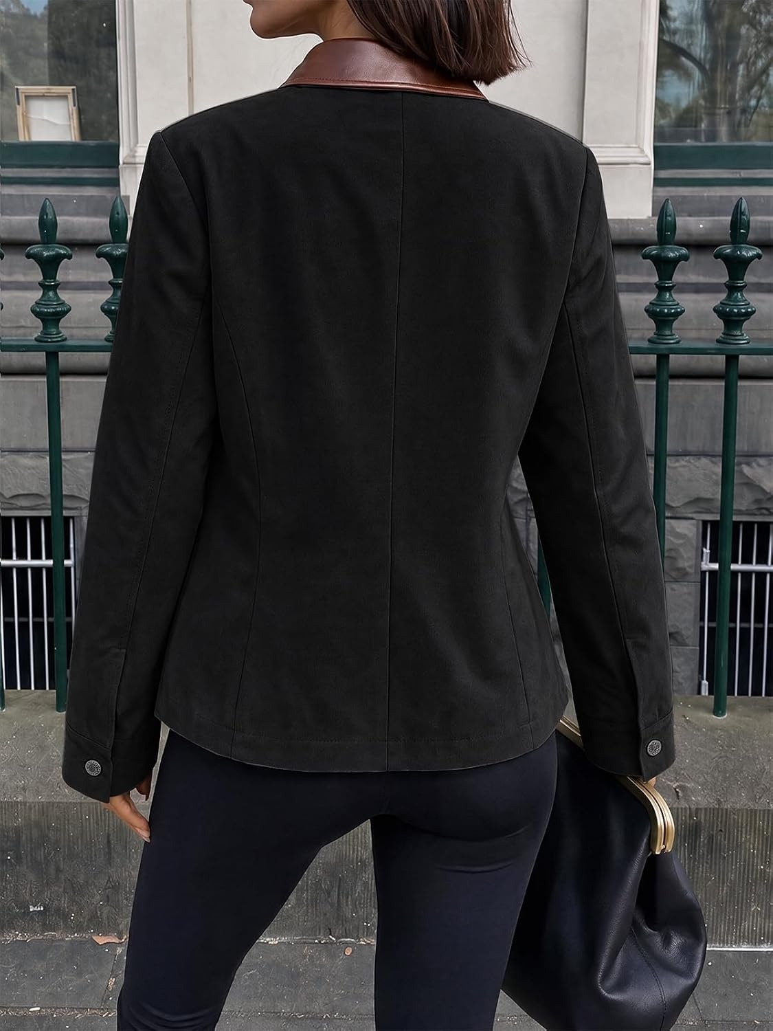 image:imageCicy Bell Womens Cropped Barn Jackets Long Sleeve Zip Up Collared CoatBlack
