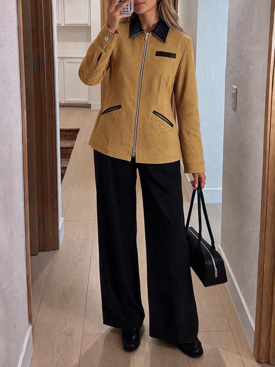 image:imageCicy Bell Womens Cropped Barn Jackets Long Sleeve Zip Up Collared CoatBrown