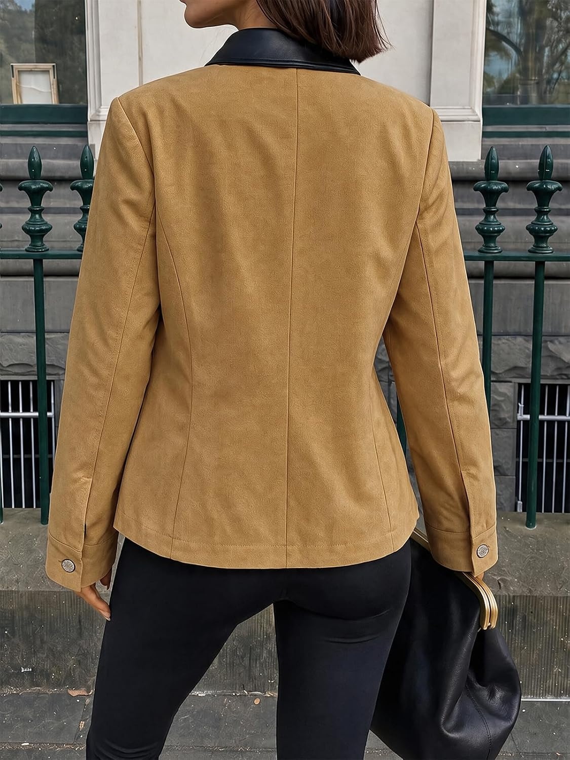 image:imageCicy Bell Womens Cropped Barn Jackets Long Sleeve Zip Up Collared CoatBrown