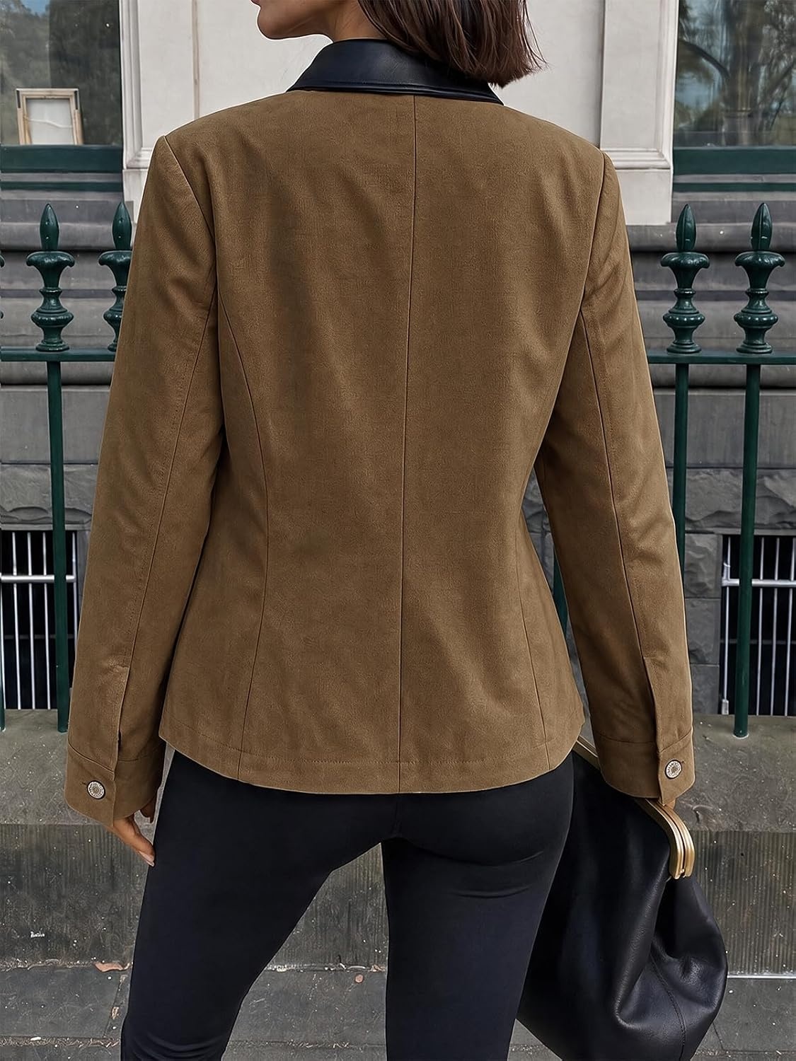 image:imageCicy Bell Womens Cropped Barn Jackets Long Sleeve Zip Up Collared CoatCoffee