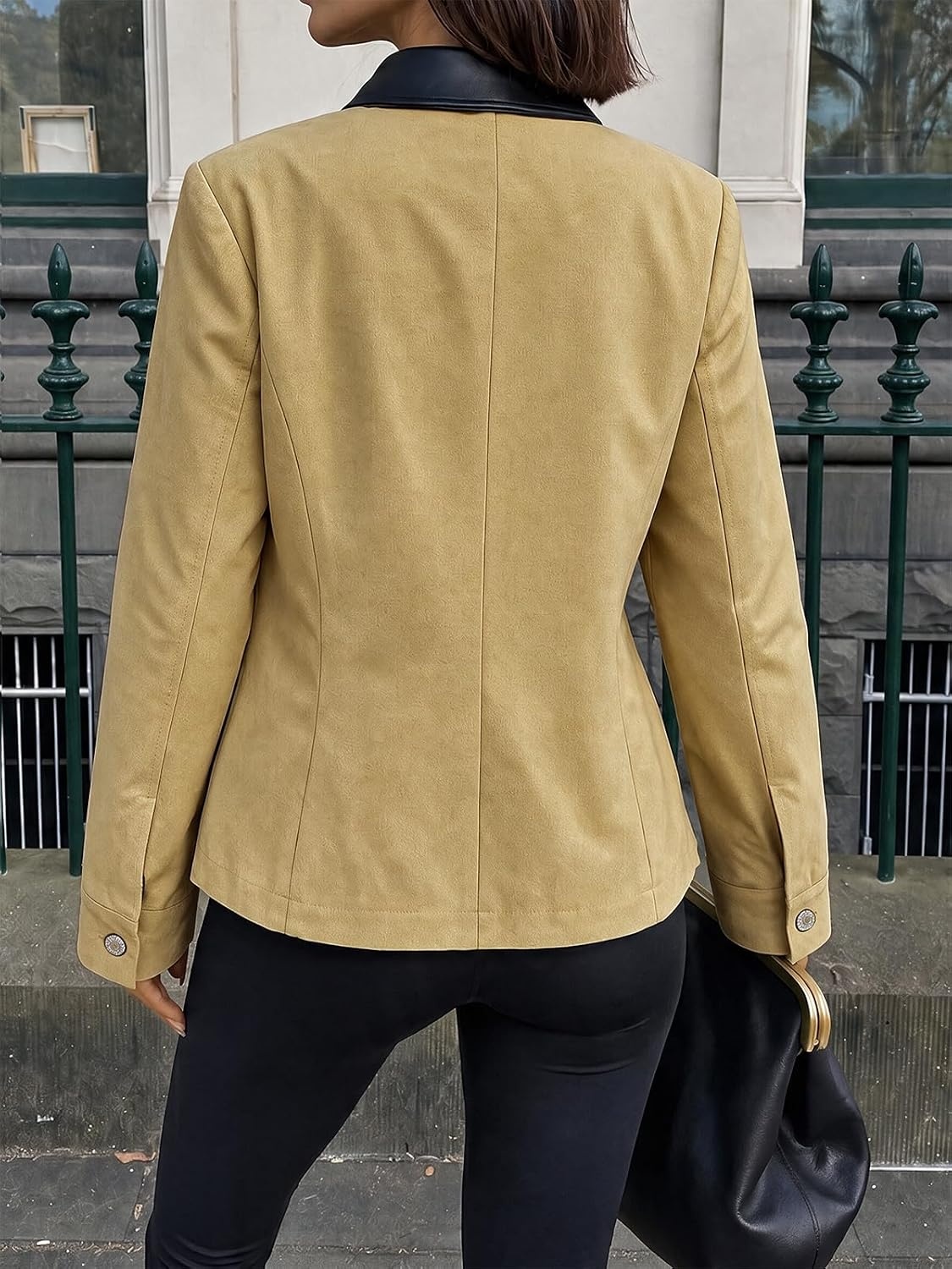image:imageCicy Bell Womens Cropped Barn Jackets Long Sleeve Zip Up Collared CoatKhaki
