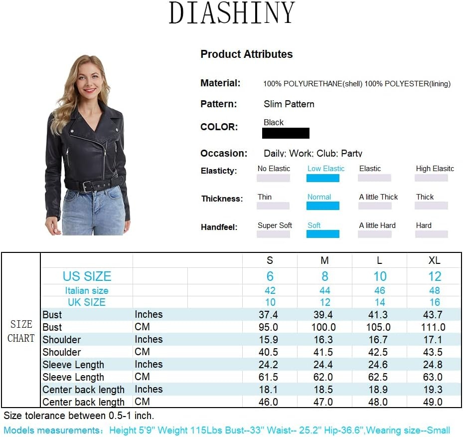 image:imageDIASHINY Women Faux Leather Jacket Slim Belted PU Moto Coat036 Blue